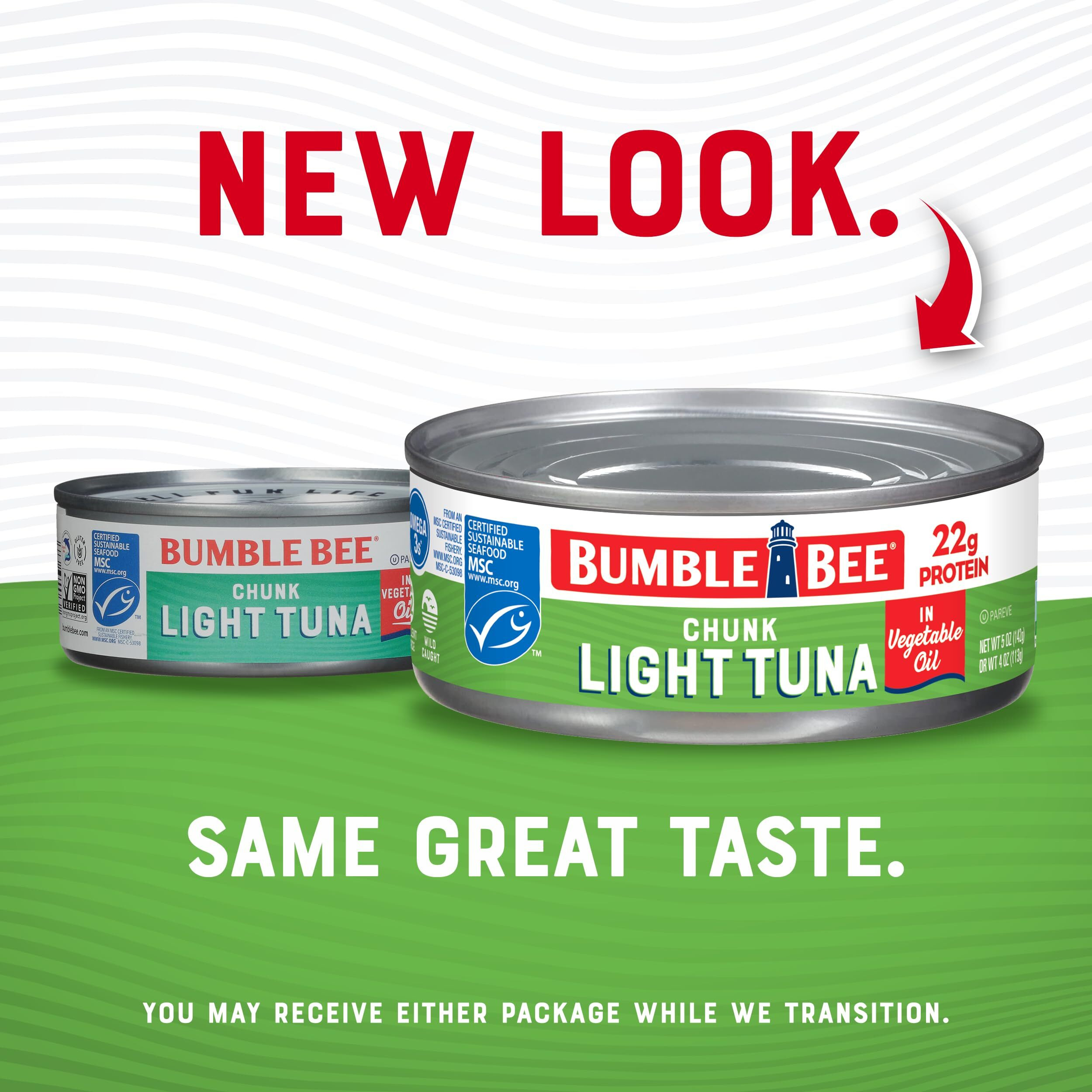 Bumble Bee Chunk Light Tuna In Oil, 5 Oz Cans (Pack Of 24) - Wild Caught Skipjack Tuna - 22G Protein Per Serving - Msc Certified Sustainable Seafood, Non-Gmo, Gluten Free, Kosher