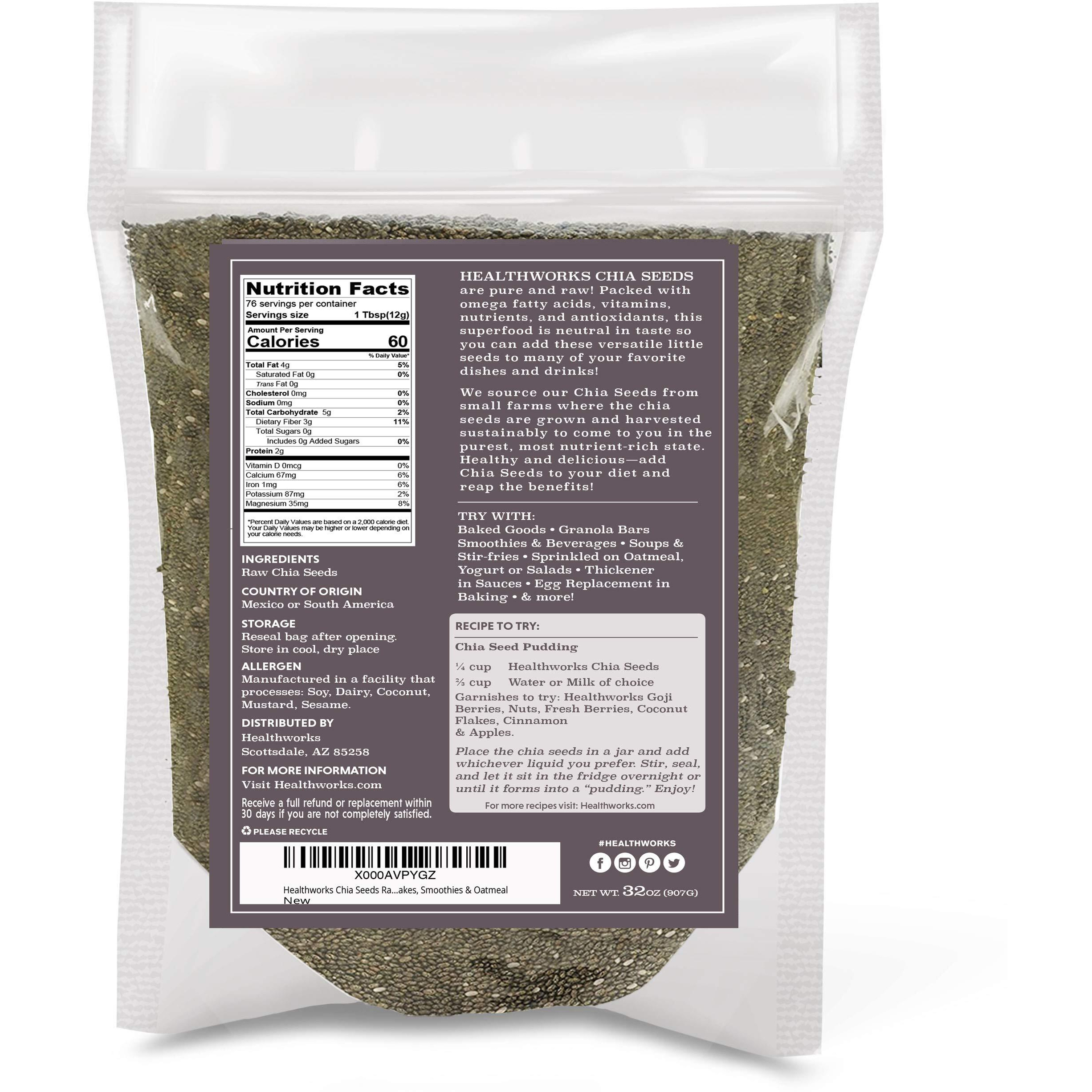 Healthworks Chia Seeds Raw (32 Ounces / 2 Pounds) | Premium & All-Natural | Contains Omega 3, Fiber & Protein | Great With Shakes, Smoothies & Oatmeal