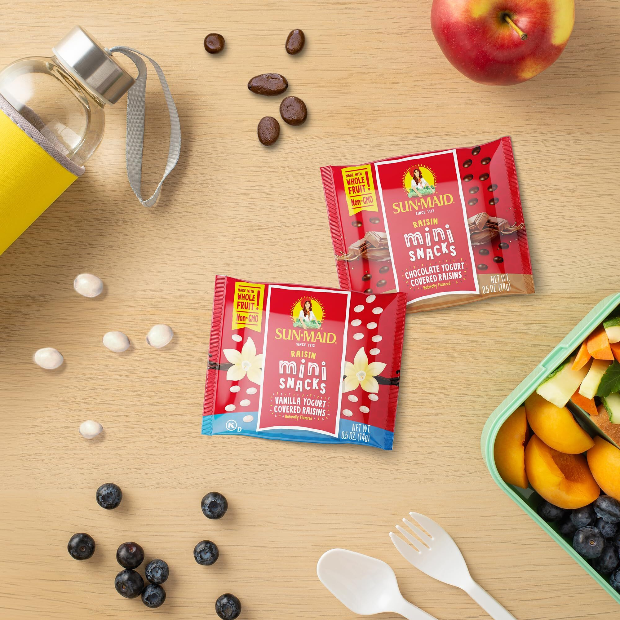 Sun-Maid Vanilla & Chocolate Yogurt Coated Raisins Variety Pack - (36 Pack) 0.5 Oz Mini Snack-Size Bag - Yogurt Covered Dried Fruit Snack