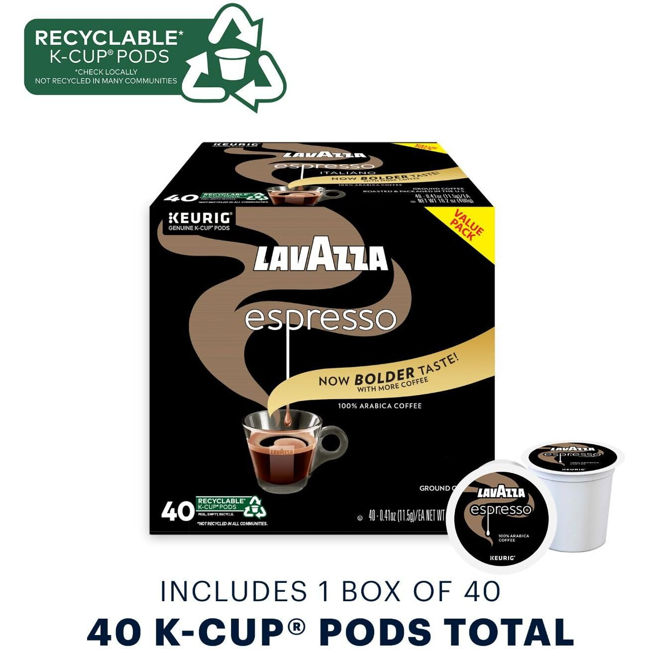 Lavazza Espresso Italiano Single Serve Coffee K-Cup Pods For Keurig Brewer, 40 Count, 100% Arabica, Medium Roast With Intense, Aromatic Flavor