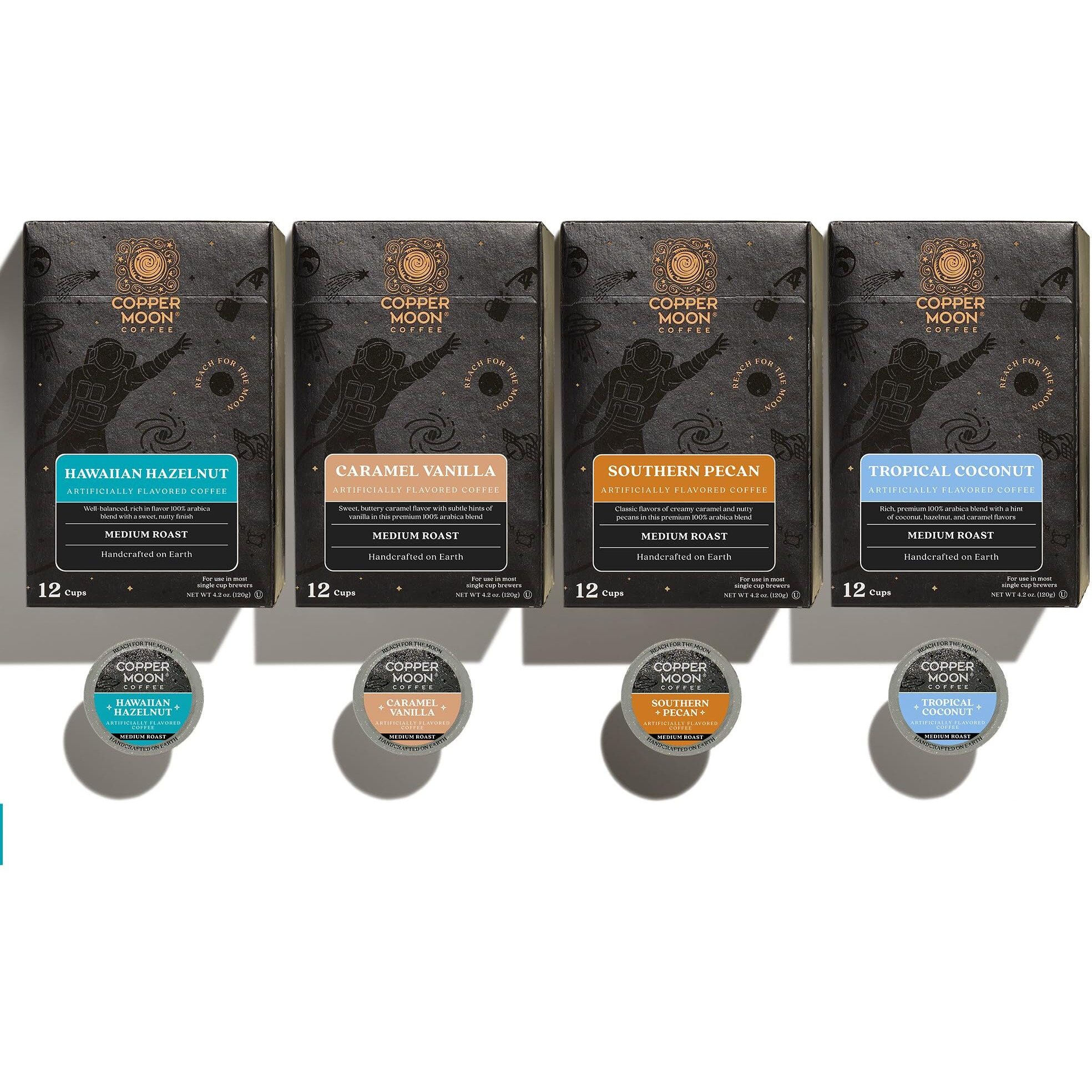 Copper Moon Single Serve Coffee Pods For Keurig K-Cup Brewers, Light/Medium Roast, Flavored Variety Pack, 12 Count (Pack Of 4)