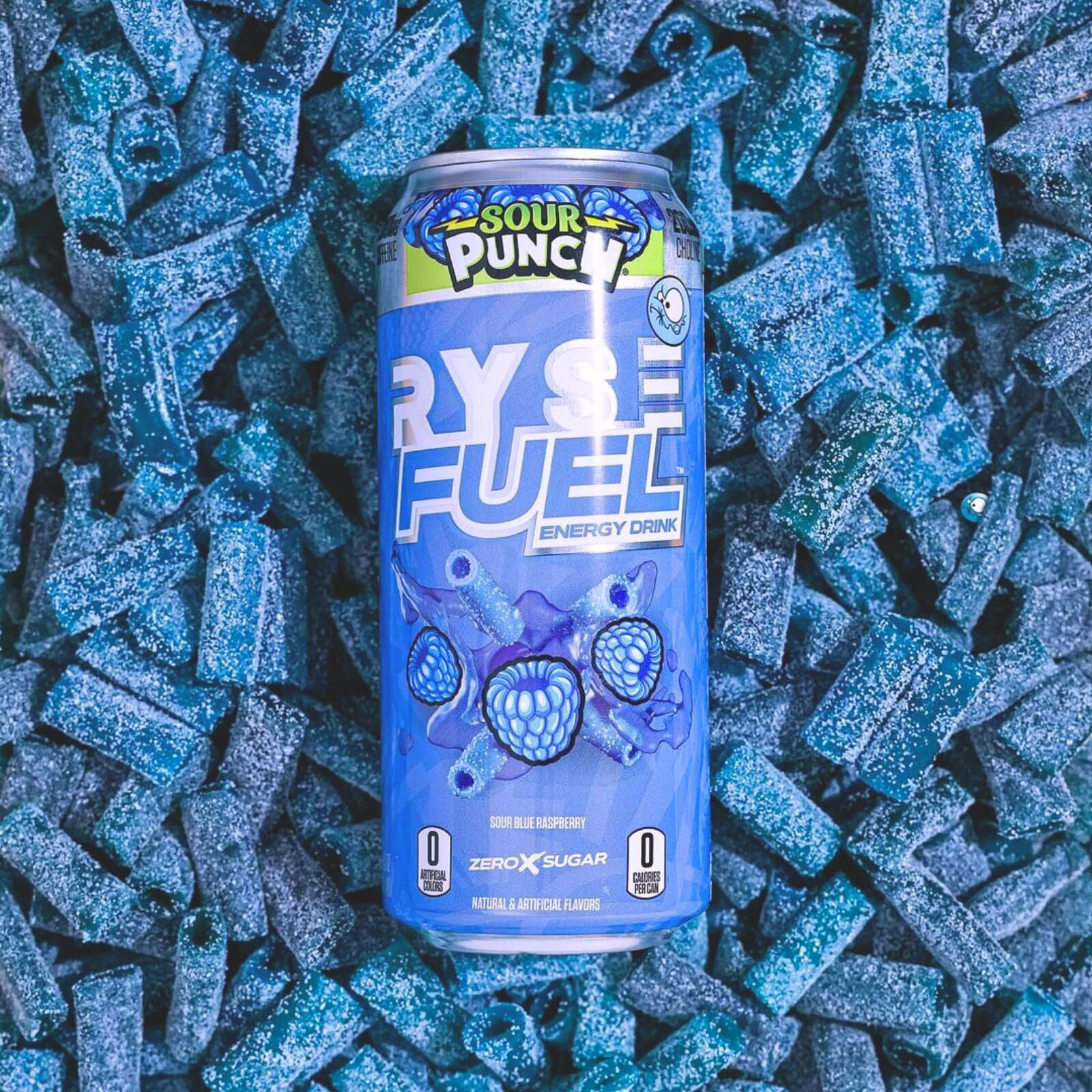 Ryse Fuel Sugar Free Energy Drink | Vegan Friendly, Gluten Free | No Fillers & No Artificial Colors | Low Calorie | 200Mg Natural Caffeine | 12 Pack (Sour Punch Blue Raspberry)