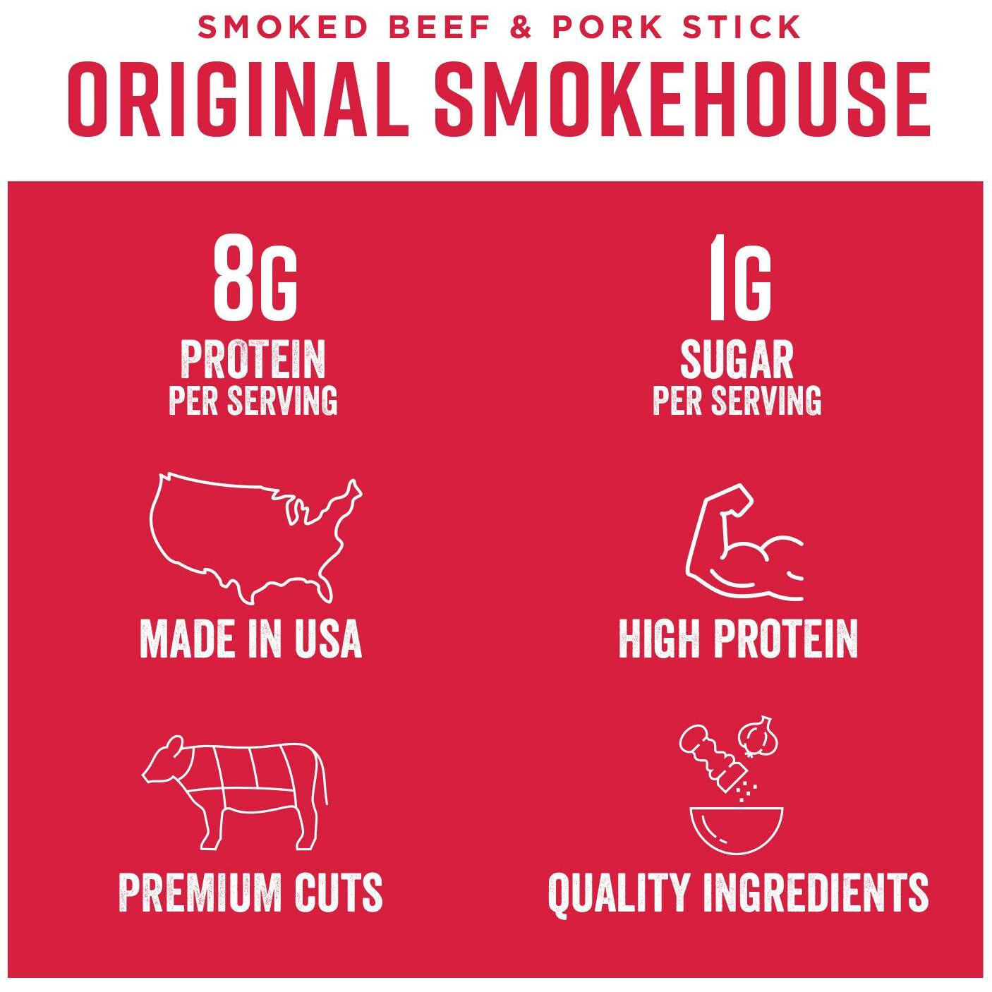 Chef's Cut Beef & Pork Snack Sticks, Original Smokehouse, High Protein Meat Snack, Individually Wrapped, 8G Protein And 100 Calories, Gluten Free - 1 Ounce (Pack Of 16)