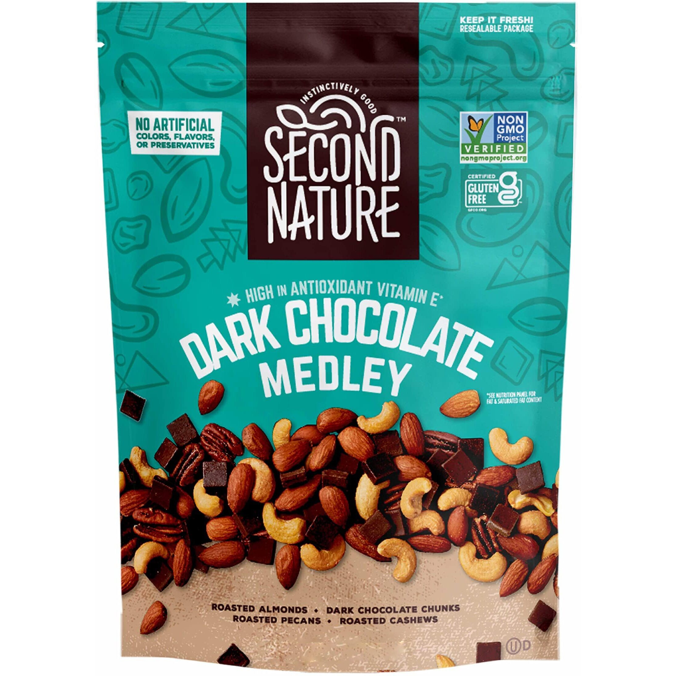 Second Nature Dark Chocolate Medley Trail Mix, 4.5 Oz. Resealable Pouch (Pack Of 12) - Certified Gluten-Free Snack Mix - Dark Chocolate And Nut Trail Mix Ideal For Quick Travel Snacks Or Lunch Snacks
