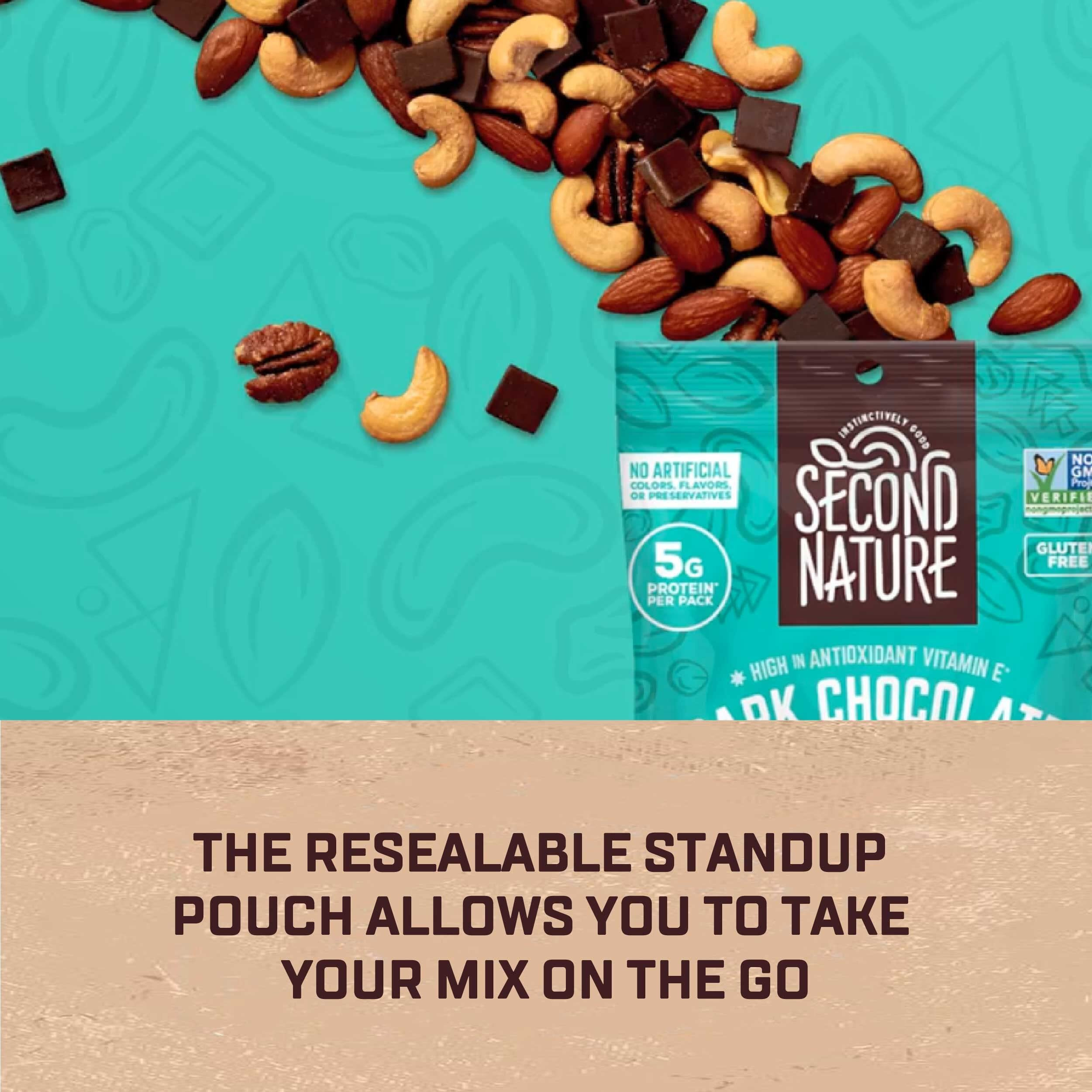 Second Nature Dark Chocolate Medley Trail Mix, 4.5 Oz. Resealable Pouch (Pack Of 12) - Certified Gluten-Free Snack Mix - Dark Chocolate And Nut Trail Mix Ideal For Quick Travel Snacks Or Lunch Snacks