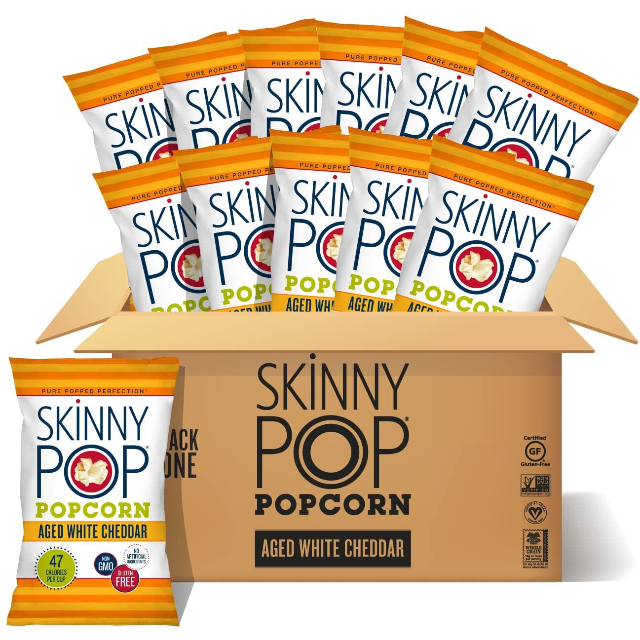 Skinnypop Aged White Cheddar Popcorn, Gluten Free, Non-Gmo, Healthy Popcorn Snacks, Skinny Pop, 4.4 Oz Grocery Sized Bags (12 Count)