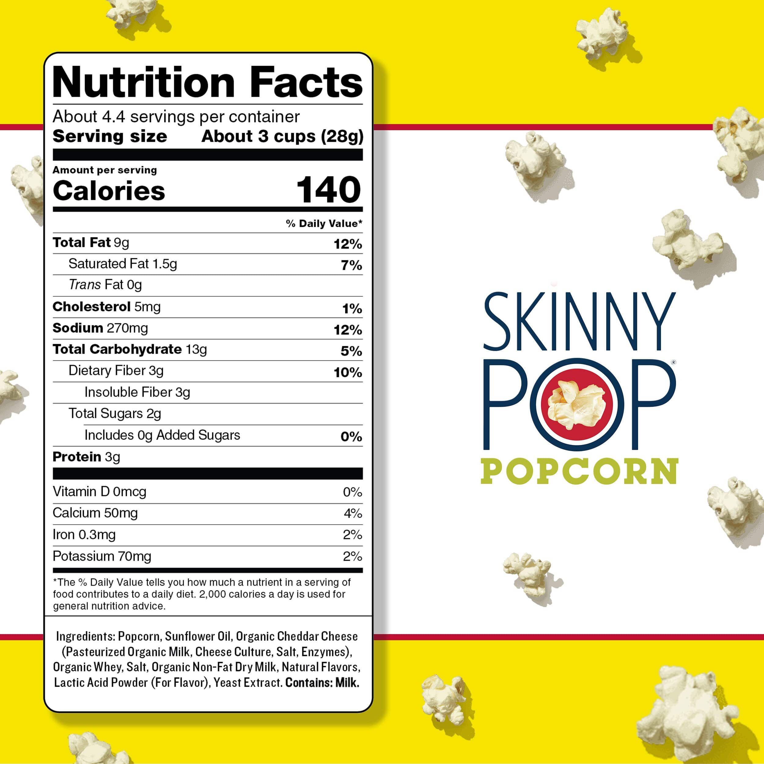 Skinnypop Aged White Cheddar Popcorn, Gluten Free, Non-Gmo, Healthy Popcorn Snacks, Skinny Pop, 4.4 Oz Grocery Sized Bags (12 Count)