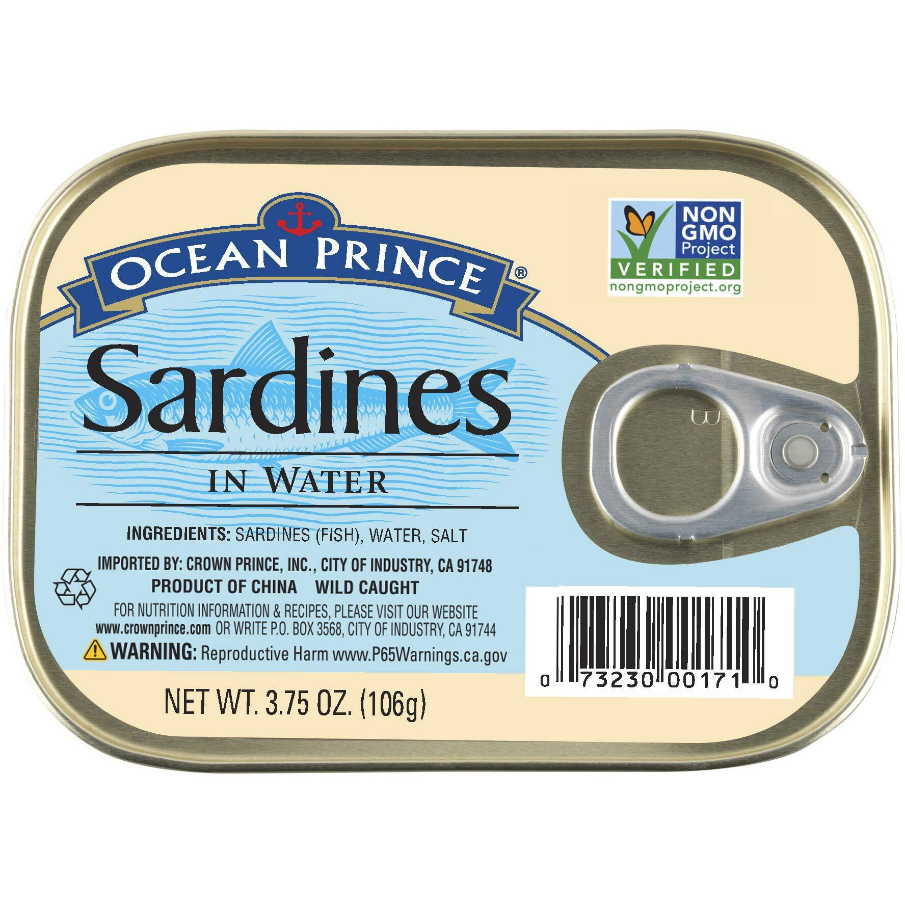 Ocean Prince Sardines In Water, 3.75 Ounce Cans (Pack Of 12)