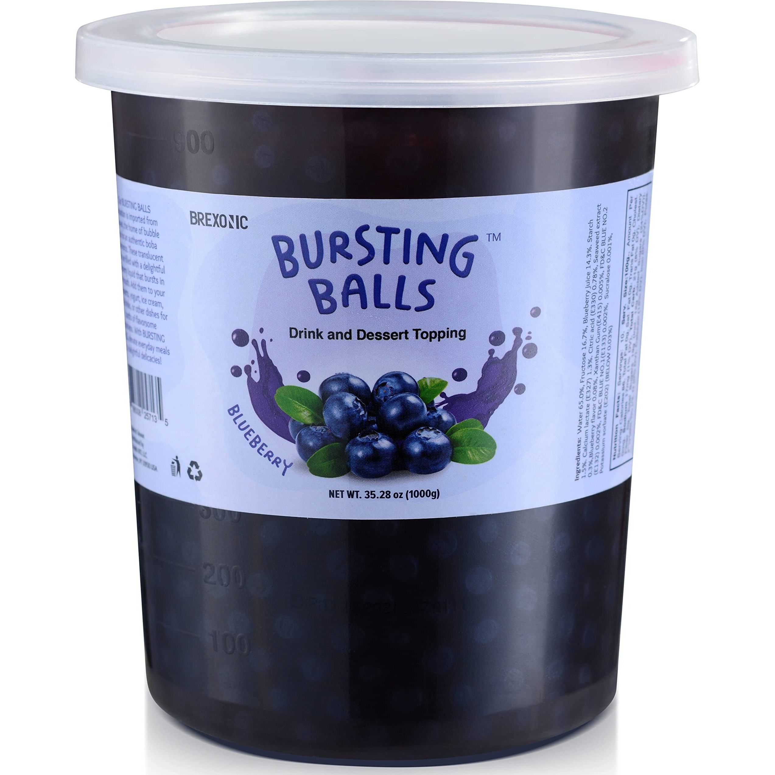 Brexonic Popping Boba Pearls Bursting Tea Balls Drink & Dessert Topping Strawberry Mango Blueberry Passion Fruit Flavored Bubble Tea Tapioca Pearls (Blueberry, 2 Lb 1 Pack)