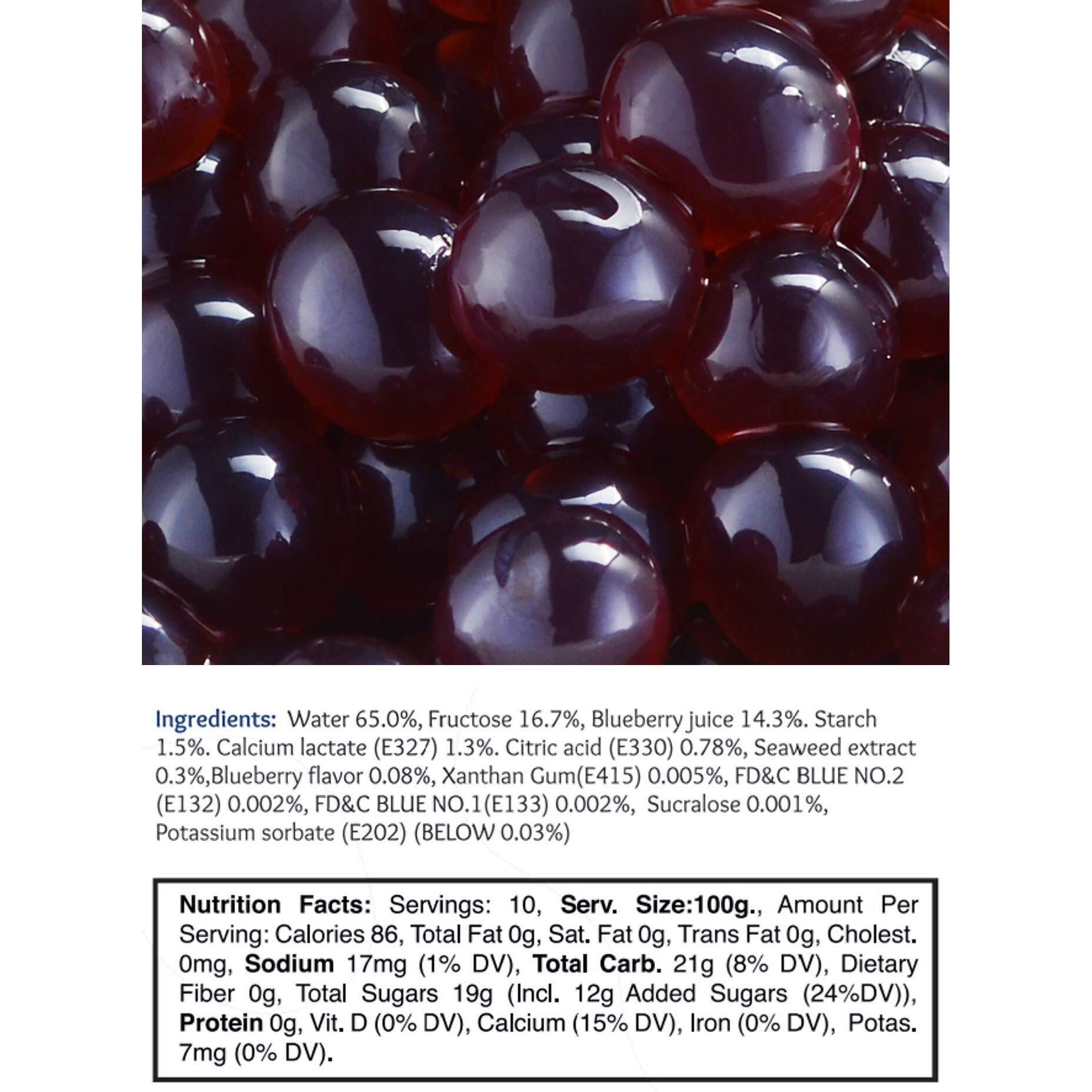 Brexonic Popping Boba Pearls Bursting Tea Balls Drink & Dessert Topping Strawberry Mango Blueberry Passion Fruit Flavored Bubble Tea Tapioca Pearls (Blueberry, 2 Lb 1 Pack)