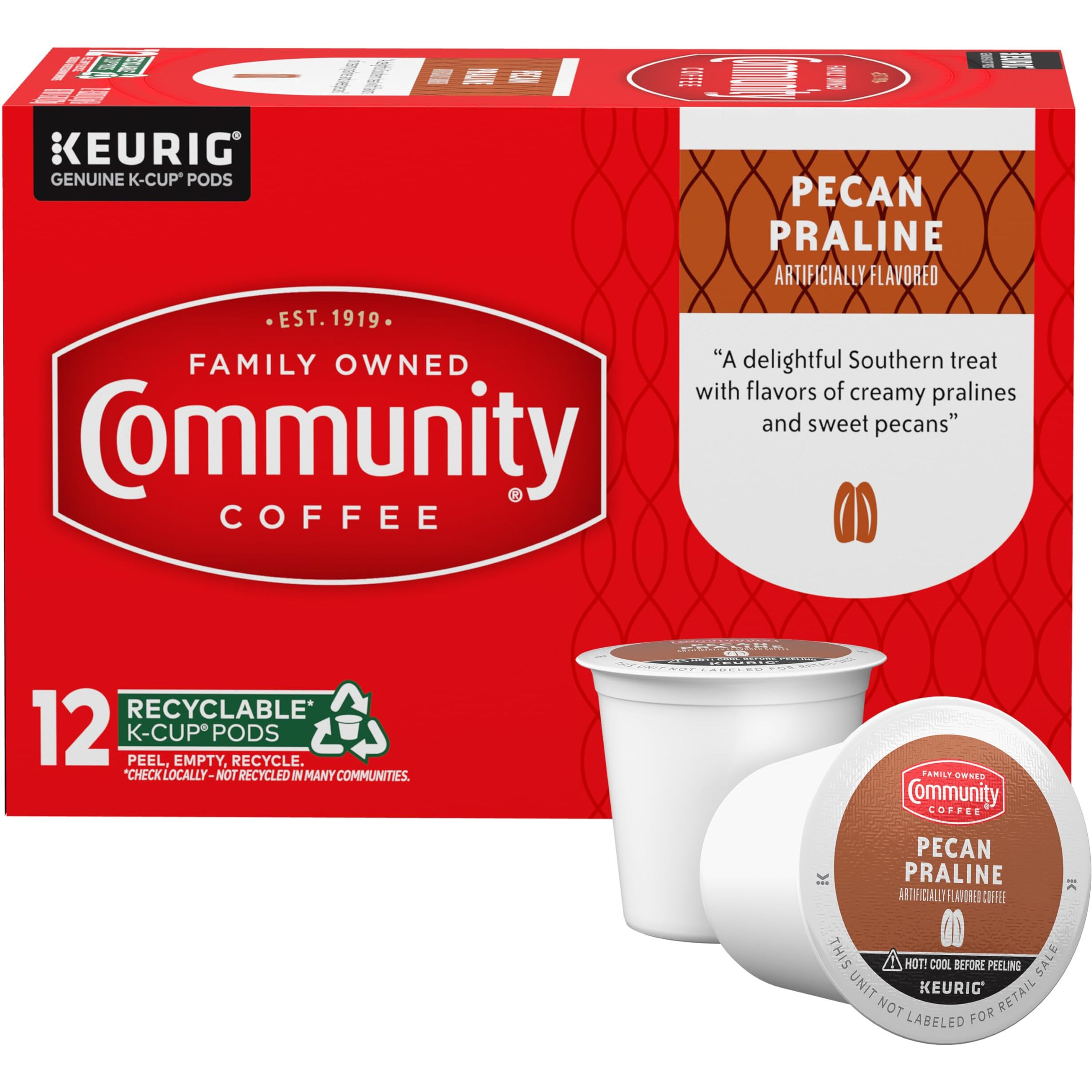 Community Coffee Pecan Praline Flavored 12 Count Coffee Pods, Medium Roast, Compatible With Keurig 2.0 K-Cup Brewers, 12 Count (Pack Of 1)