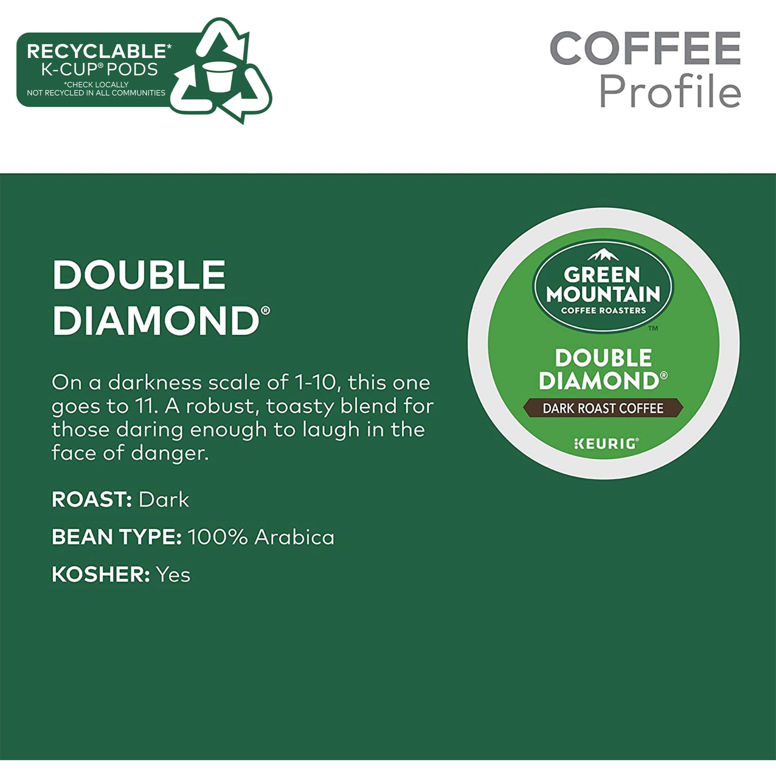 Green Mountain Coffee Roasters Double Diamond Keurig Single-Serve K-Cup Pods, Dark Roast Coffee, 72 Count (6 Packs Of 12)