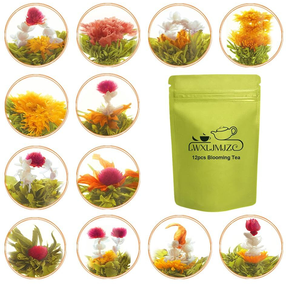 Lwxljmjzc-12 Unique Varieties Blooming Green Tea Ball | Jasmine Flowering Tea | Individual Pack With Flowers-Gifts For Tea Lovers