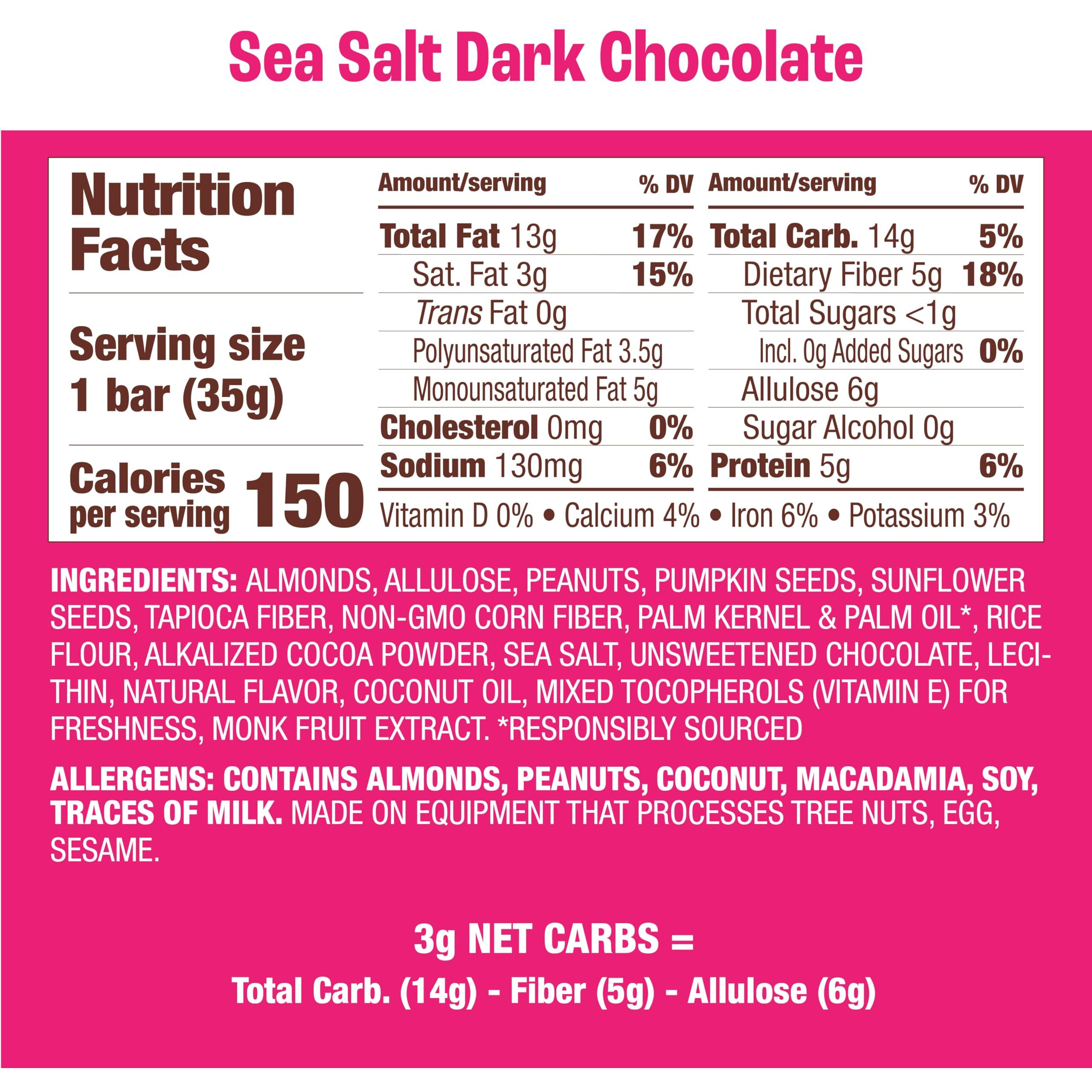Munk Pack Keto Snack Bars, Sea Salt Dark Chocolate - Healthy Low Carb Nut Bar With 5G Protein, 1G Sugar With Allulose - Gluten Free & Low Glycemic - 12 Count