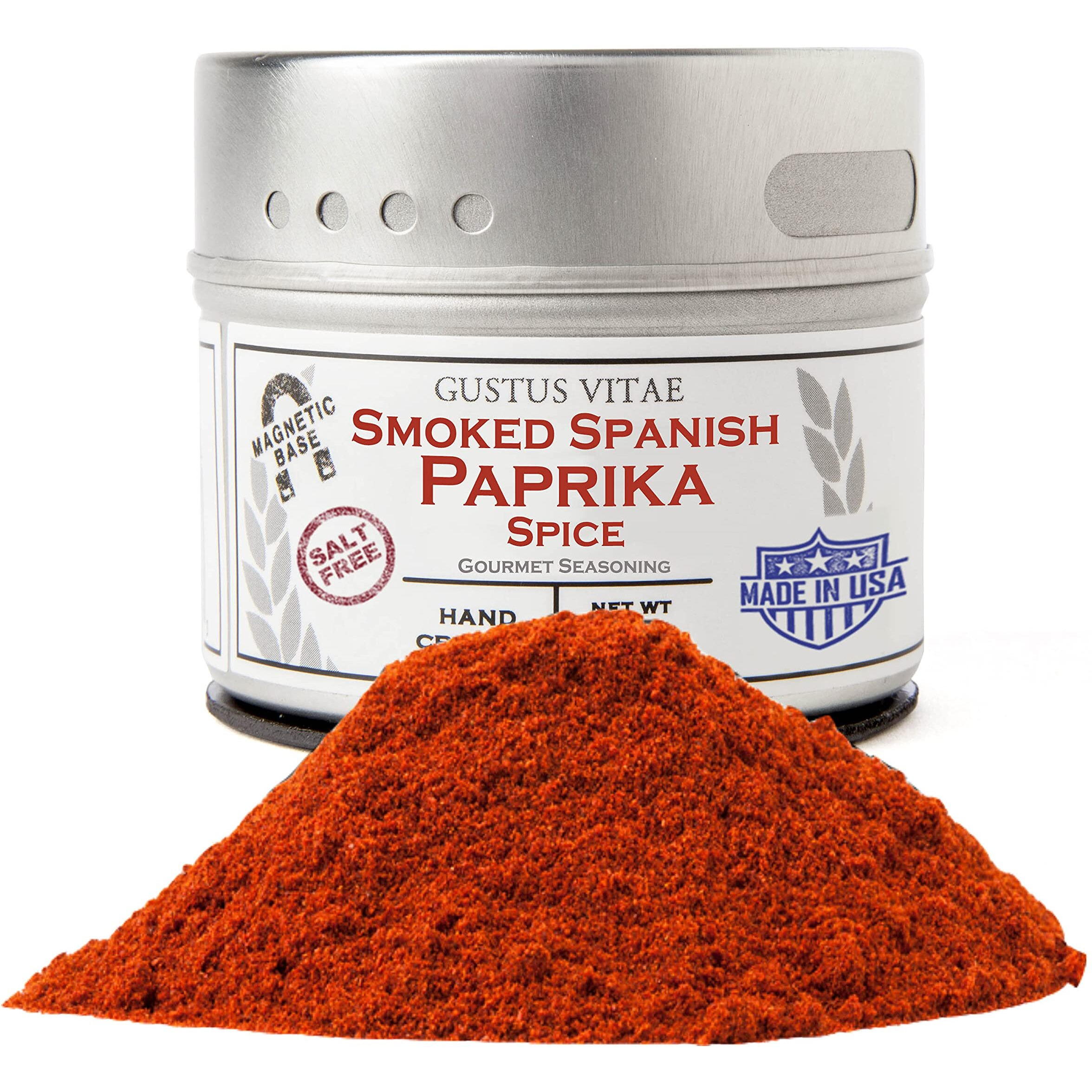 Smoked Spanish Paprika - Non Gmo - Packed In Magnetic Tins - Sustainable - Grown In Usa - All Natural - Not Irradiated - Crafted By Gustus Vitae - 1.6 Oz Net Weight - 4 Oz Tin