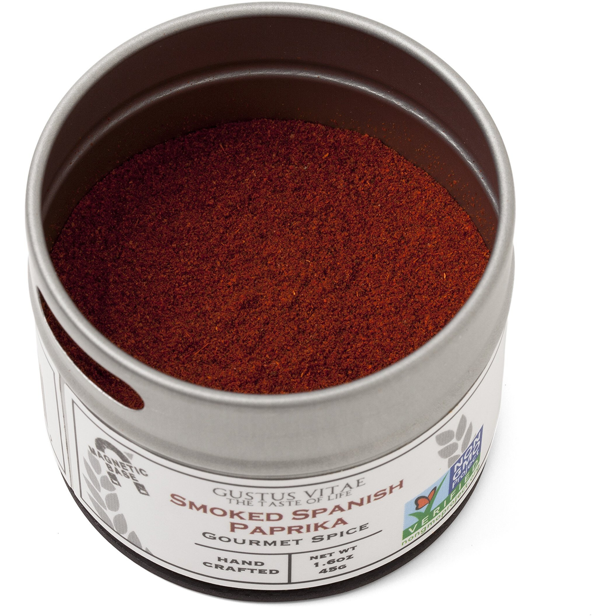 Smoked Spanish Paprika - Non Gmo - Packed In Magnetic Tins - Sustainable - Grown In Usa - All Natural - Not Irradiated - Crafted By Gustus Vitae - 1.6 Oz Net Weight - 4 Oz Tin