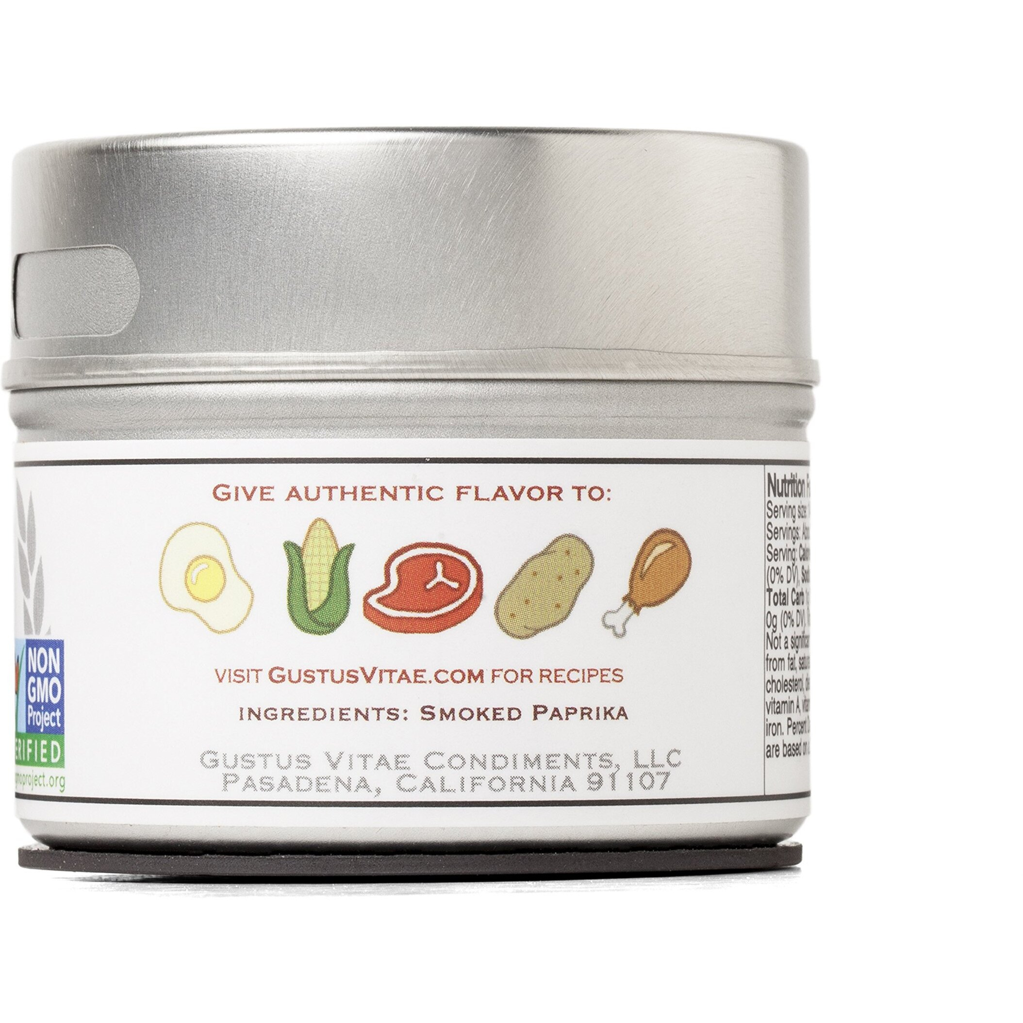 Smoked Spanish Paprika - Non Gmo - Packed In Magnetic Tins - Sustainable - Grown In Usa - All Natural - Not Irradiated - Crafted By Gustus Vitae - 1.6 Oz Net Weight - 4 Oz Tin