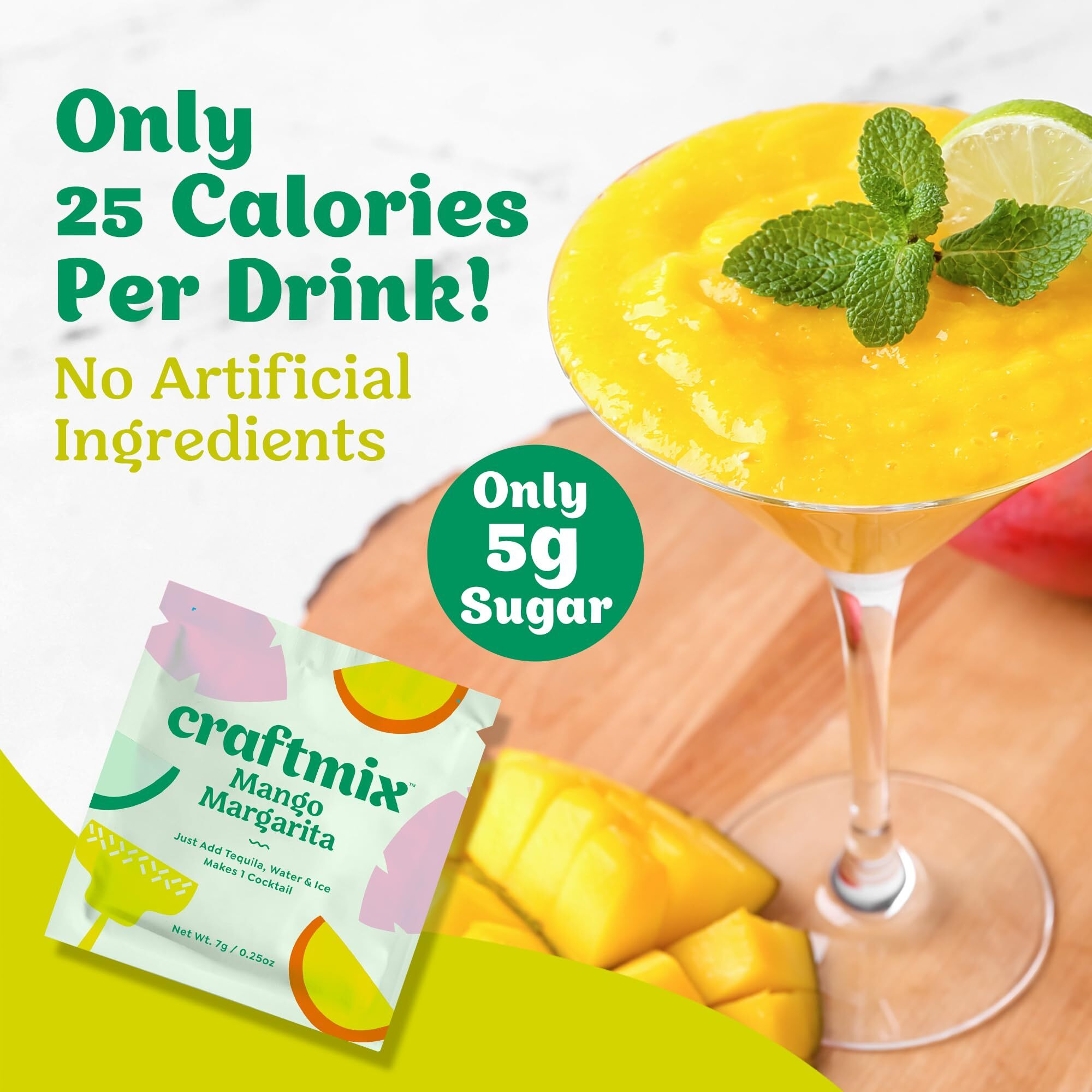Craftmix Mango Margarita, Makes 24 Drinks, Skinny Cocktail Mixers, Instant Mix Mocktail Kit, Real Fruit, Vegan Low-Carb Non-Gmo, Dairy Free, Gluten-Free, Easy To Mix