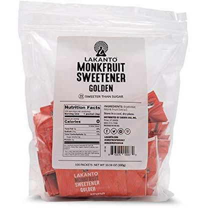 Lakanto Golden Monk Fruit Sweetener With Erythritol Packets - Raw Cane Sugar Replacement, Zero Net Carbs, Zero Calorie, Sweeten On The Go, Coffee, Lemonade, Tea, Desserts - Golden (100 Count)