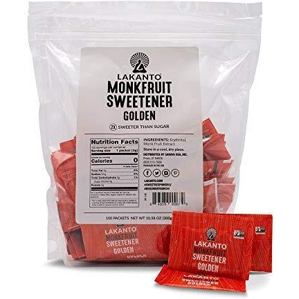 Lakanto Golden Monk Fruit Sweetener With Erythritol Packets - Raw Cane Sugar Replacement, Zero Net Carbs, Zero Calorie, Sweeten On The Go, Coffee, Lemonade, Tea, Desserts - Golden (100 Count)