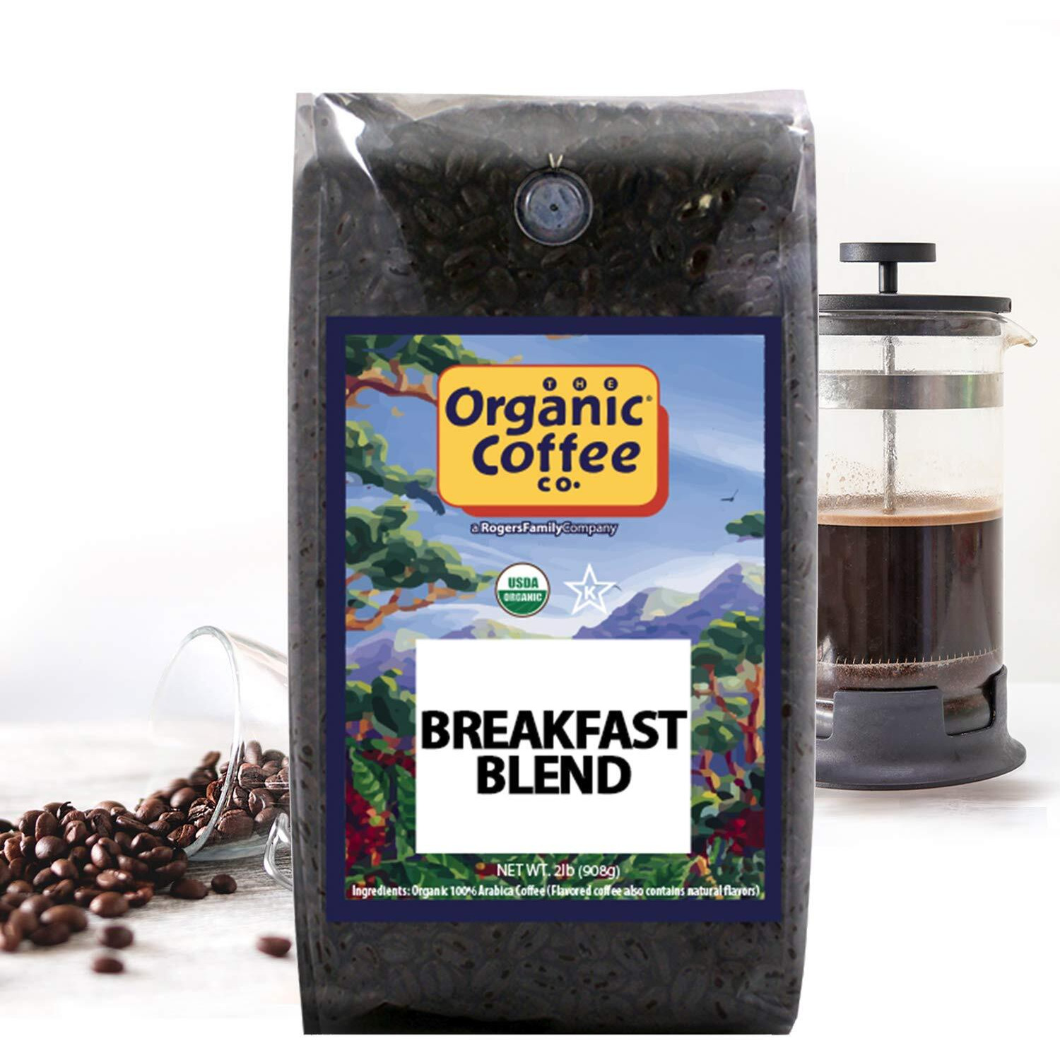 The Organic Coffee Co. Whole Bean Coffee - Breakfast Blend (2Lb Bag), Medium Roast, Usda Organic