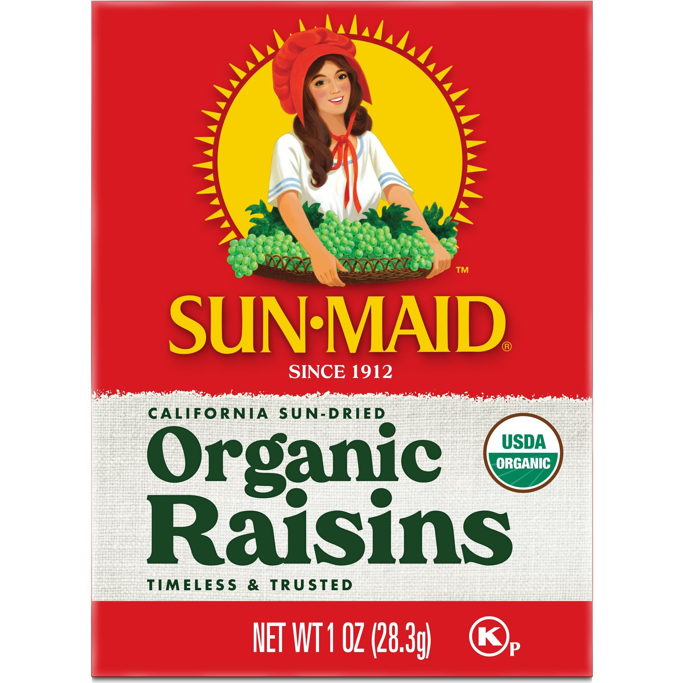 Sun-Maid Organic California Sun-Dried Raisins - (72 Pack) 1 Oz Snack-Size Box - Organic Dried Fruit Snack For Lunches, Snacks, And Natural Sweeteners