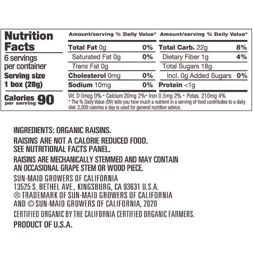 Sun-Maid Organic California Sun-Dried Raisins - (72 Pack) 1 Oz Snack-Size Box - Organic Dried Fruit Snack For Lunches, Snacks, And Natural Sweeteners