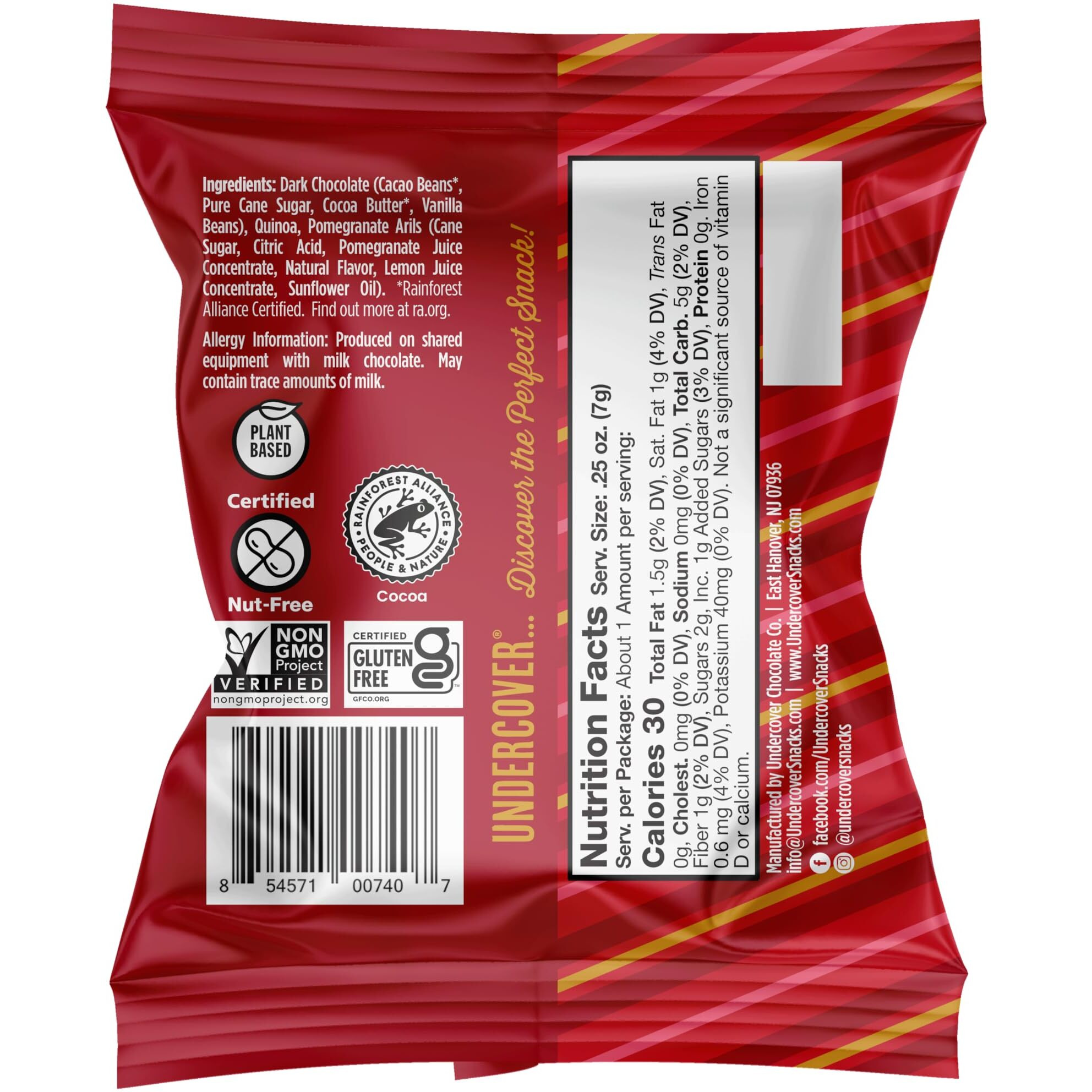 Undercover Chocolate Quinoa Crisps - Dark Chocolate Variety Pack | 70-Count, Individually Wrapped Crisps | Gluten Free, Nut-Free, Allergen Friendly, Kosher, Plant-Based