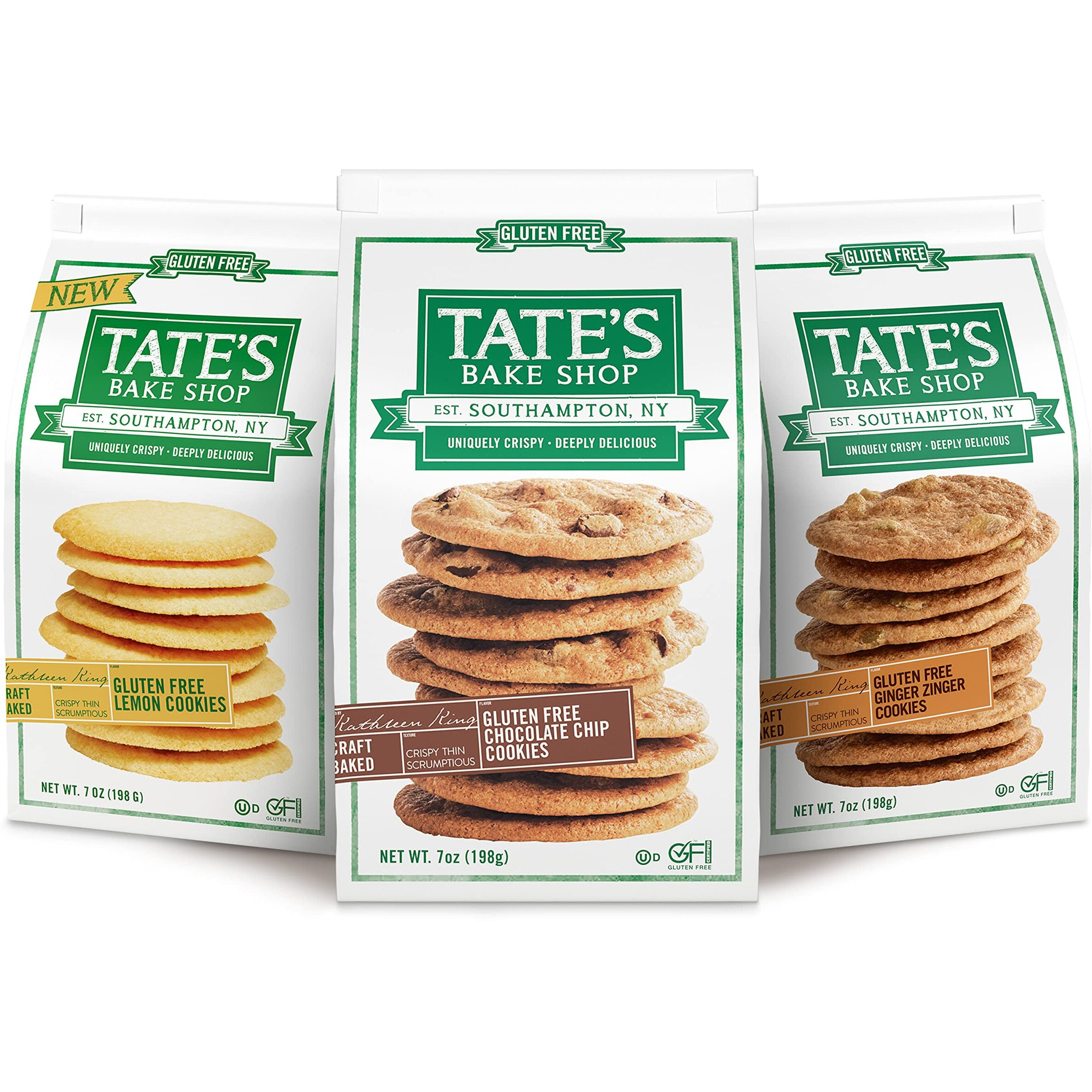 Tate's Bake Shop Gluten Free Cookies Variety Pack, Lemon, Ginger Zinger And Chocolate Chip Cookies, 3 - 7 Oz Bags