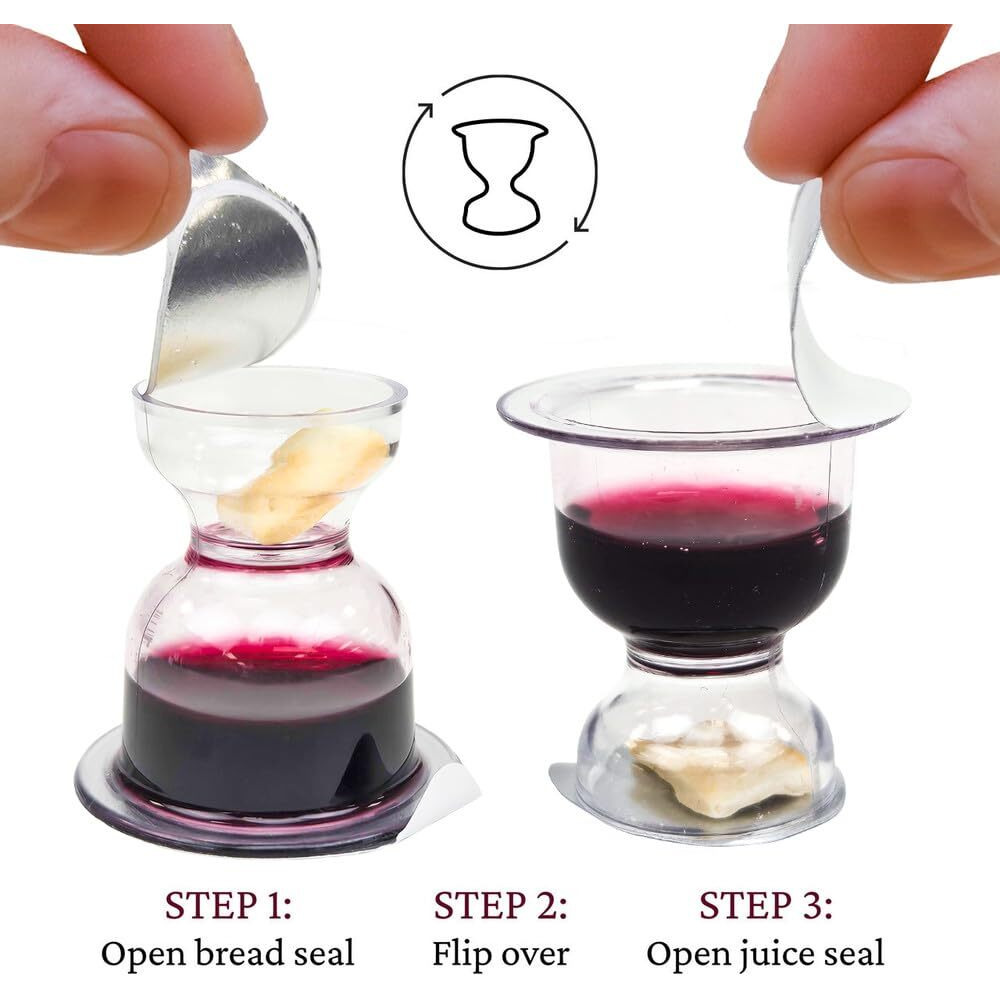 Truevine Chalice Communion Cups And Wafer Set - Prefilled Cups W/Fresh Unleavened Bread & Grape Juice - Carefully Packaged & Easy To Open Elements For Your Church Services, Fits In Trays (200 Count)