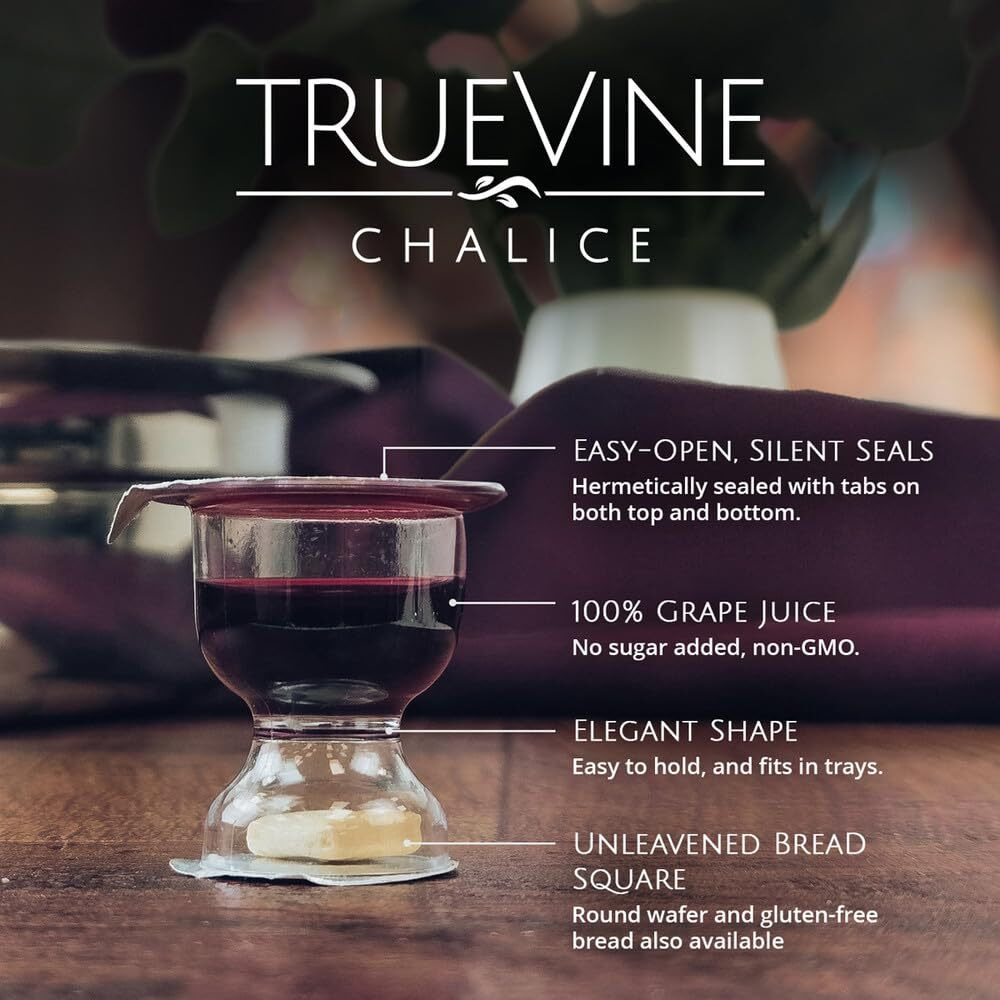 Truevine Chalice Communion Cups And Wafer Set - Prefilled Cups W/Fresh Unleavened Bread & Grape Juice - Carefully Packaged & Easy To Open Elements For Your Church Services, Fits In Trays (200 Count)