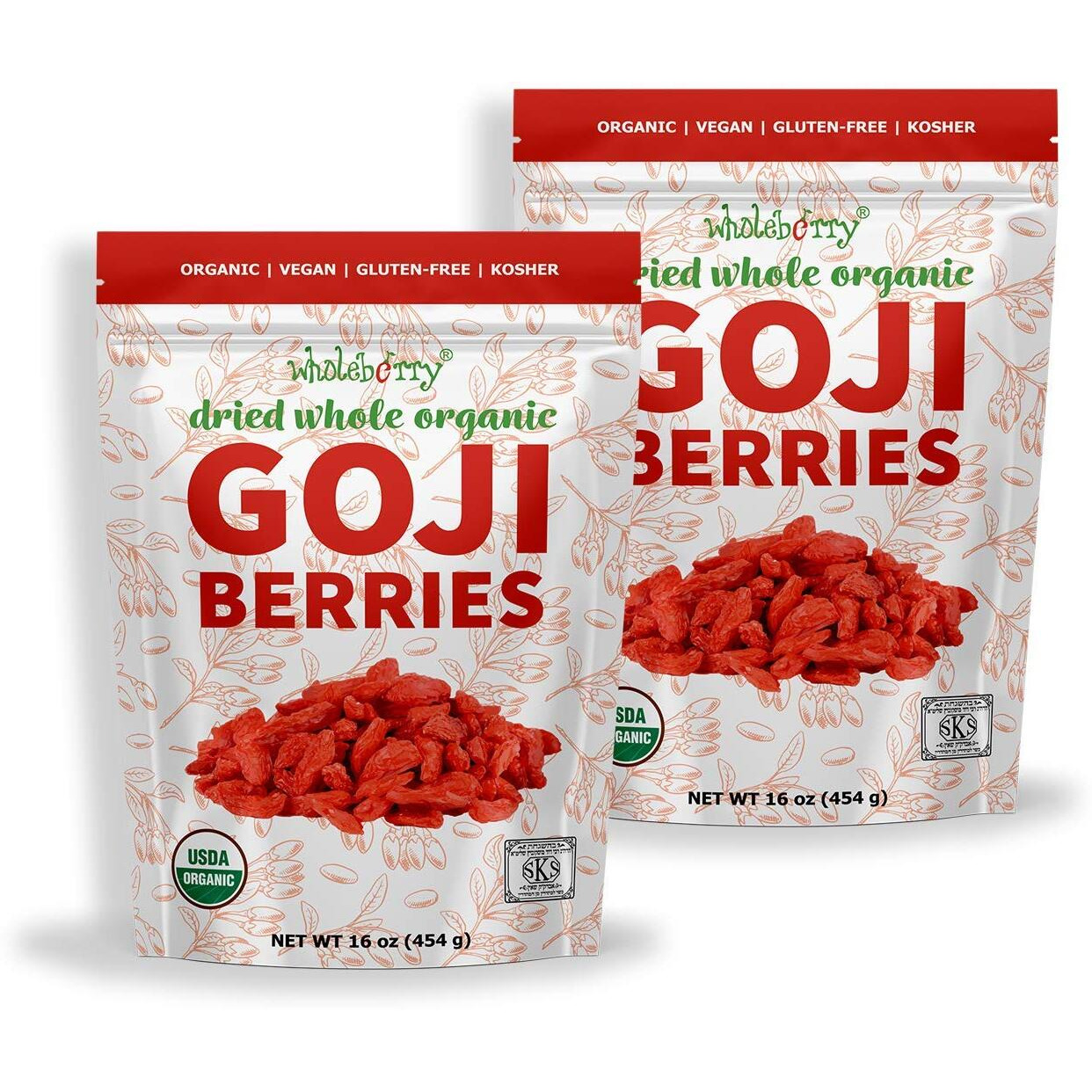 Wholeberry Organic Wolfberry Gouqi Goji Berries 32Oz| Raw, Vegan, Gluten Free Super Food High In Plant Based Protein, Dietary Fiber, Vitamin A & Iron | Large