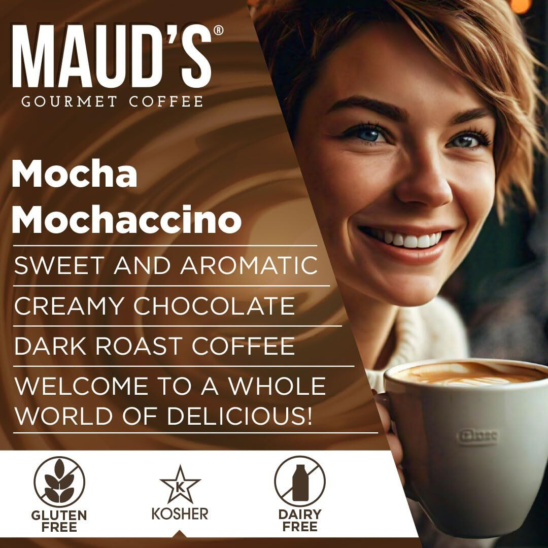 Maud's Chocolate Mocha Cappuccino Coffee Pods, 18 Ct | Mochaccino Mocha Flavor | 100% Arabica Coffee | Solar Energy Produced Recyclable Pods Compatible With Keurig K Cups Maker