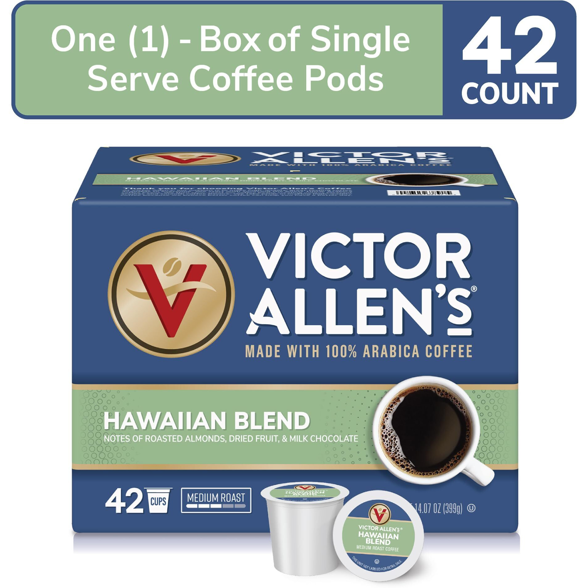 Victor Allen's Coffee Hawaiian Blend, Medium Roast, 42 Count, Single Serve Coffee Pods For Keurig K-Cup Brewers (Formerly Kona Blend)