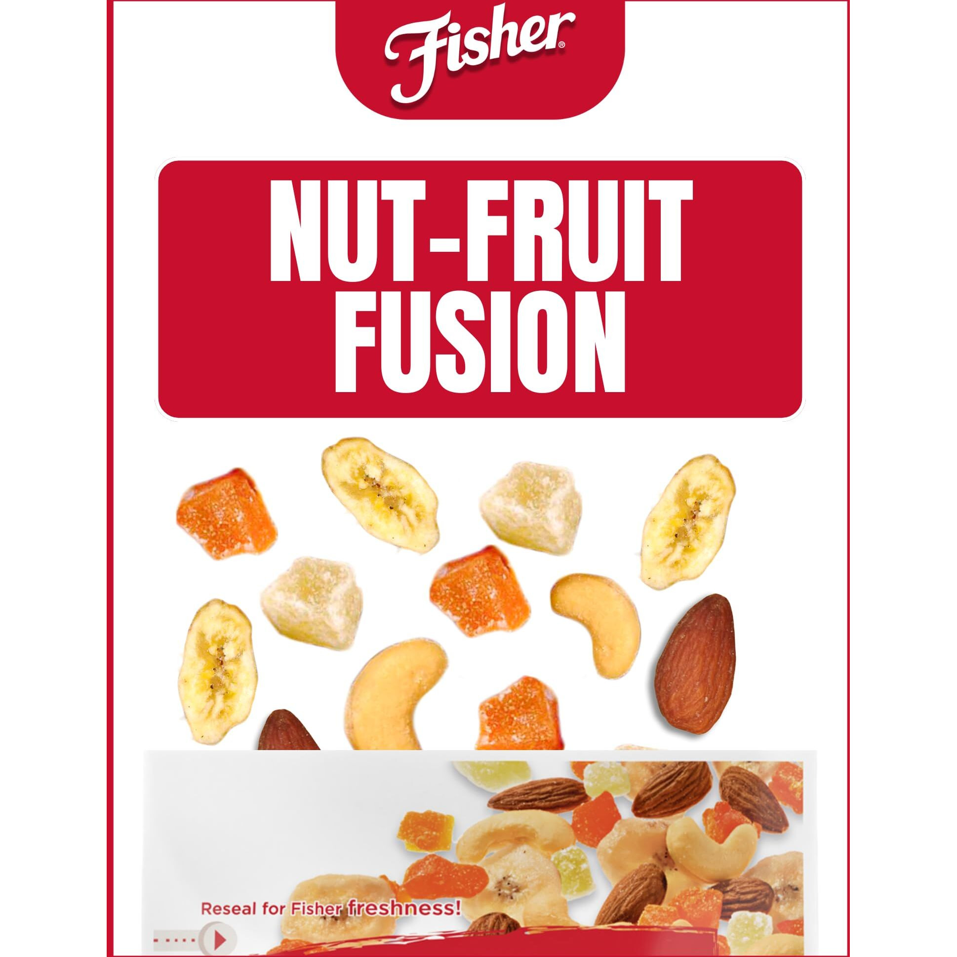 Fisher Snack Tropical Trail Mix, 3.5 Ounces (Pack Of 6), Banana Chips, Almonds, Cashews, Dried Sweetened Pineapple And Mango, Resealable Pouches