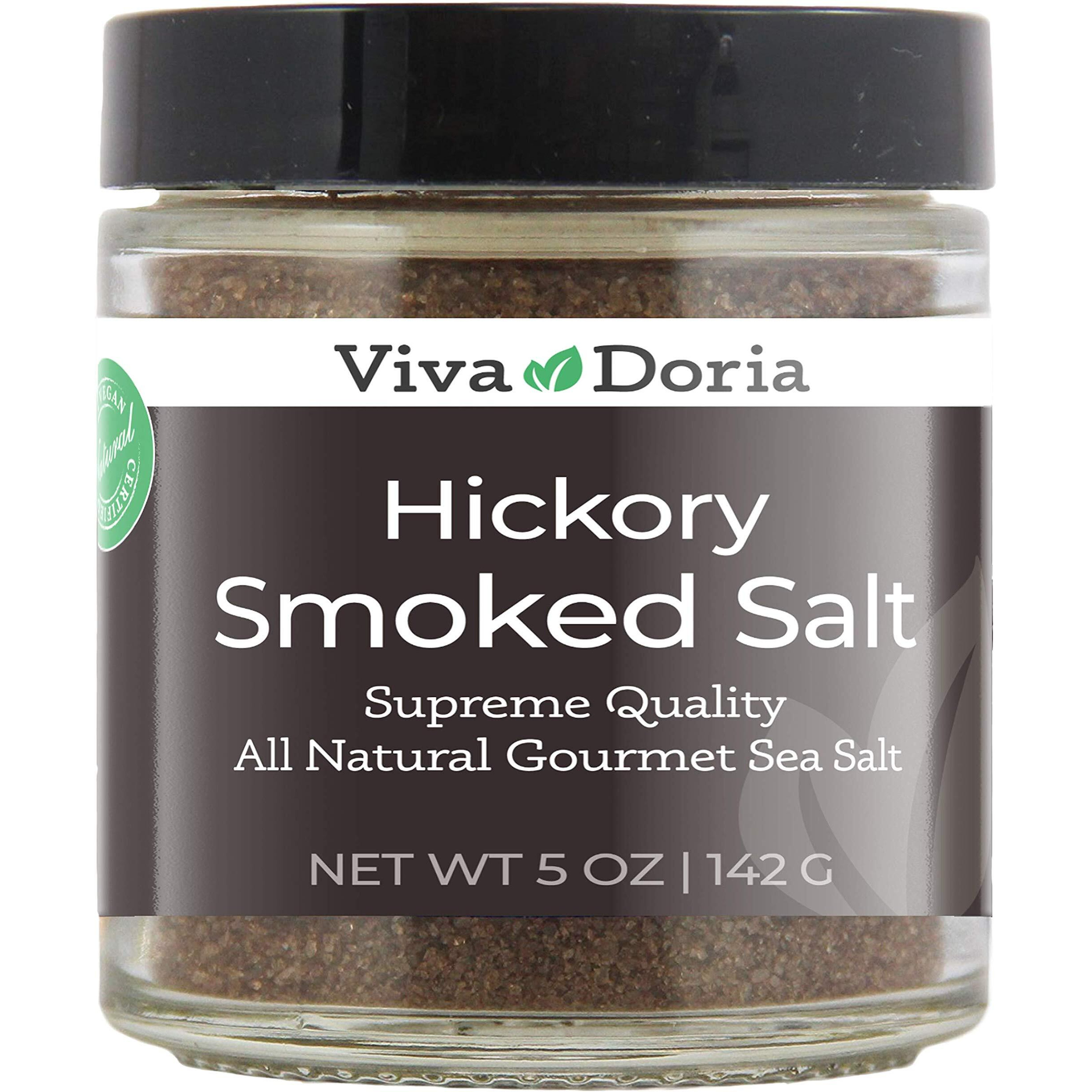 Viva Doria Hickory Smoked Sea Salt (Fine Grain) Hickorywood Salt (5 Oz Glass Jar)