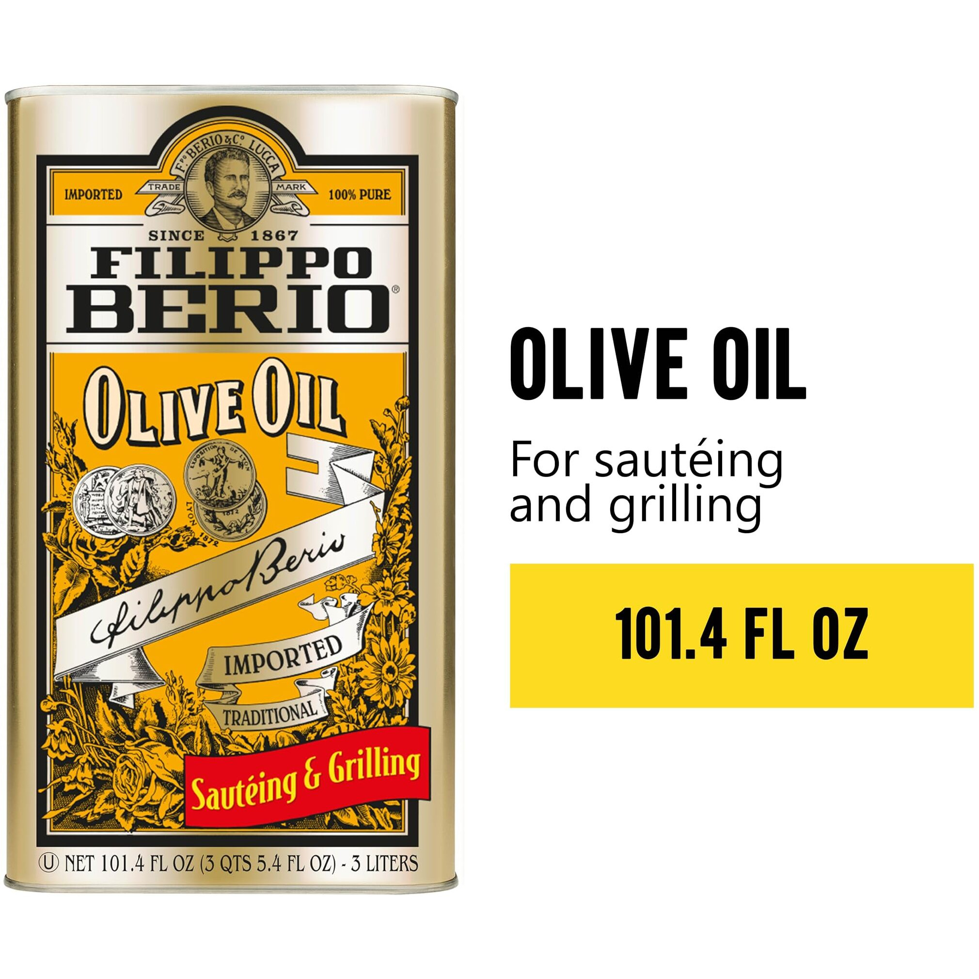 Filippo Berio Pure Olive Oil, 101.4 Ounce Tin