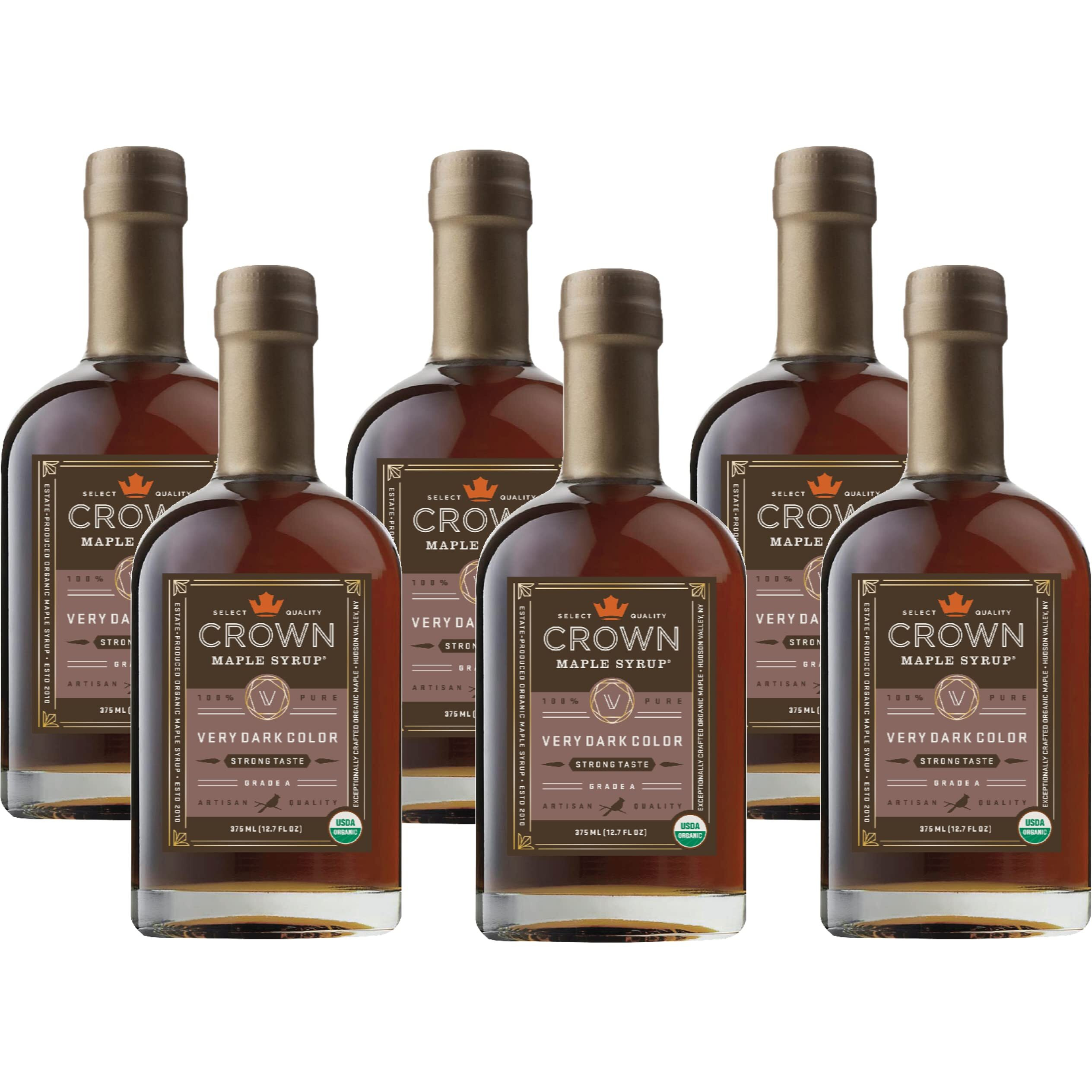 Crown Maple Very Dark Color, Strong Taste, 12.7 Fl Oz, 6-Pack, Certified Organic Maple Syrup, Pancakes, Basting Glazes, Sauces, Mustards