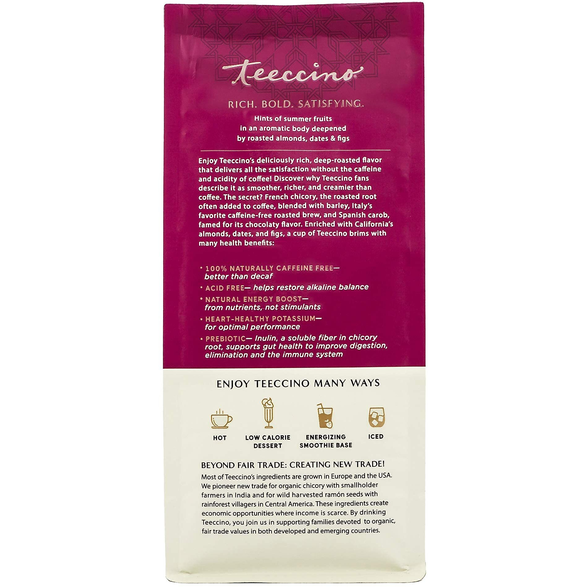 Teeccino Almond Amaretto Chicory Coffee Alternative - Ground Herbal Coffee Thats Prebiotic, Caffeine Free & Acid Free, Medium Roast, 11 Ounce