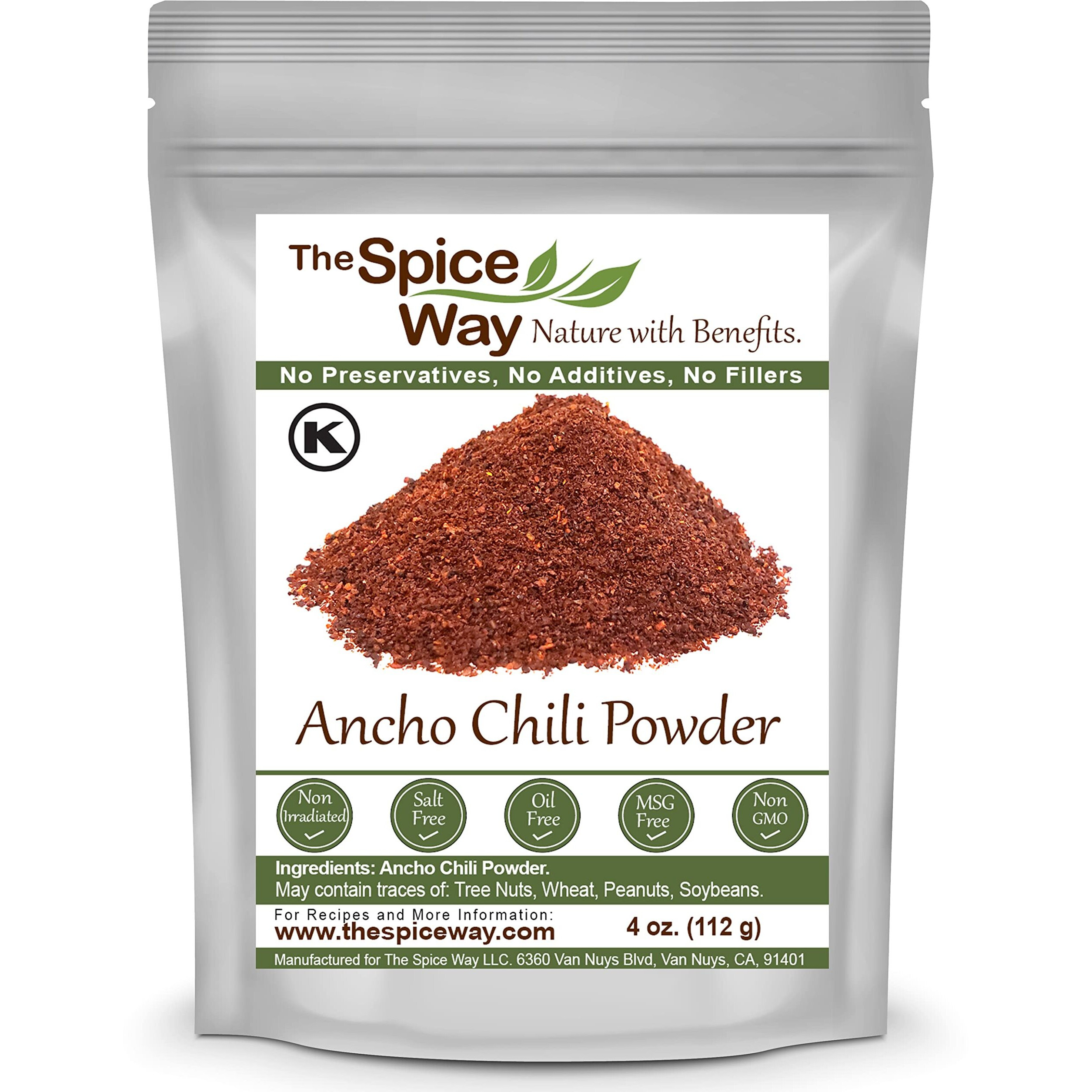 The Spice Way Premium Ancho Chile - Pure Chili Powder (4 Oz) Made From Pure Dried Peppers With No Additives, No Agents. Resealable Bag