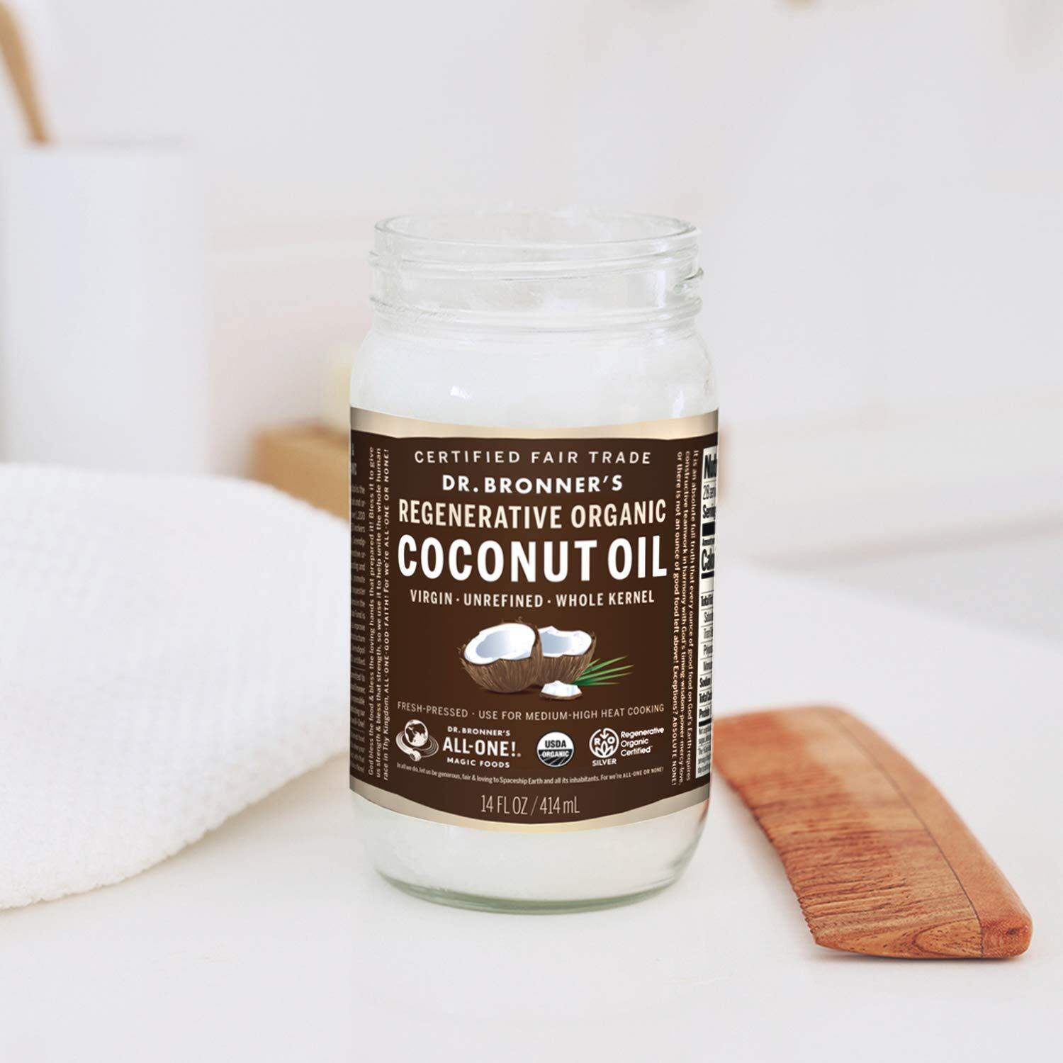 Dr. Bronner's - Organic Virgin Coconut Oil (Whole Kernel, 14 Ounce) - Coconut Oil For Cooking, Baking, Hair & Body, Unrefined & Fresh-Pressed, Rich & Nutty Flavor, Fair Trade, Vegan, Non-Gmo