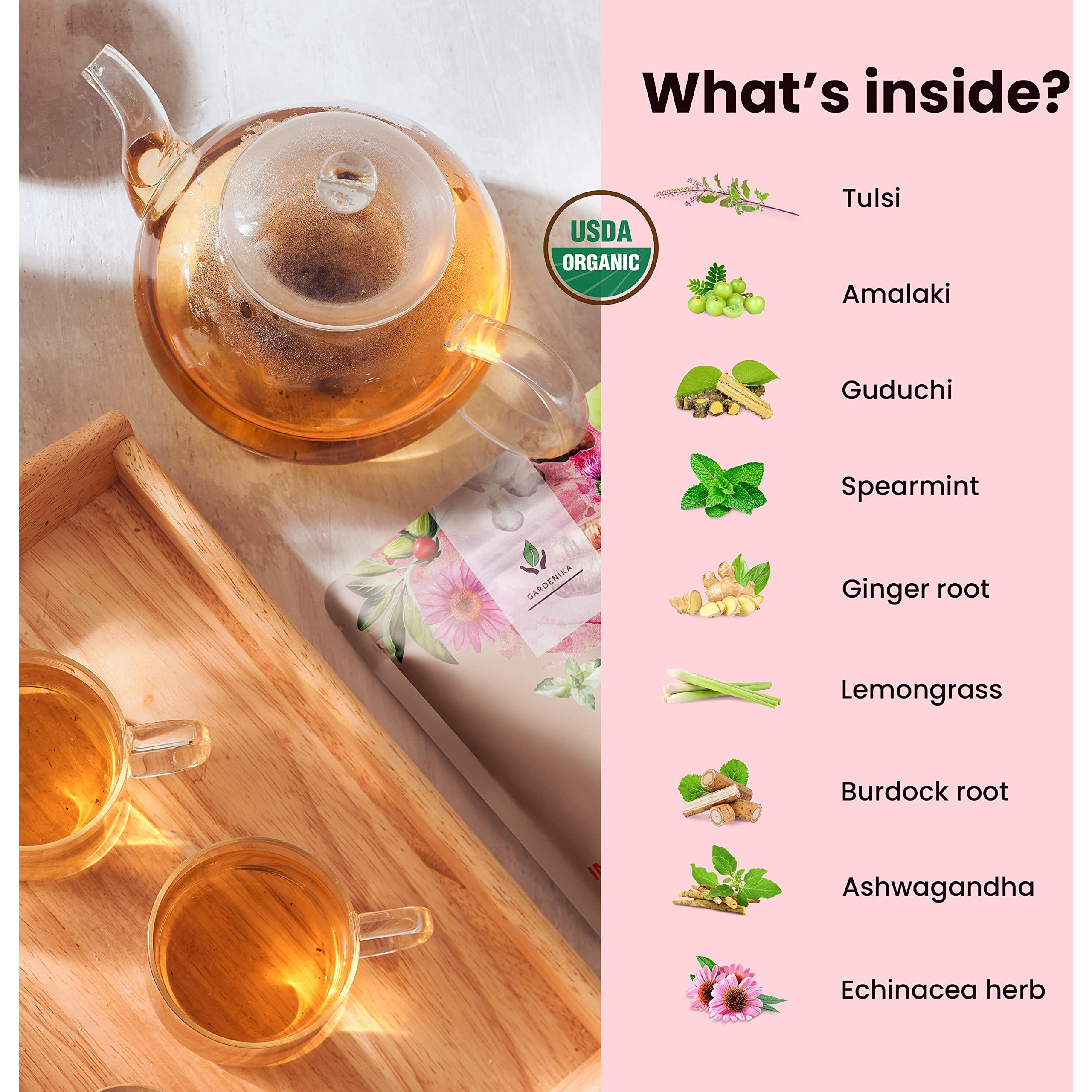 Gardenika Organic Immune Loose Leaf Tea, Herbal, Caffeine Free Leaves, Ayurvedic, Ksa Kosher - 4 Oz (1 Pack)