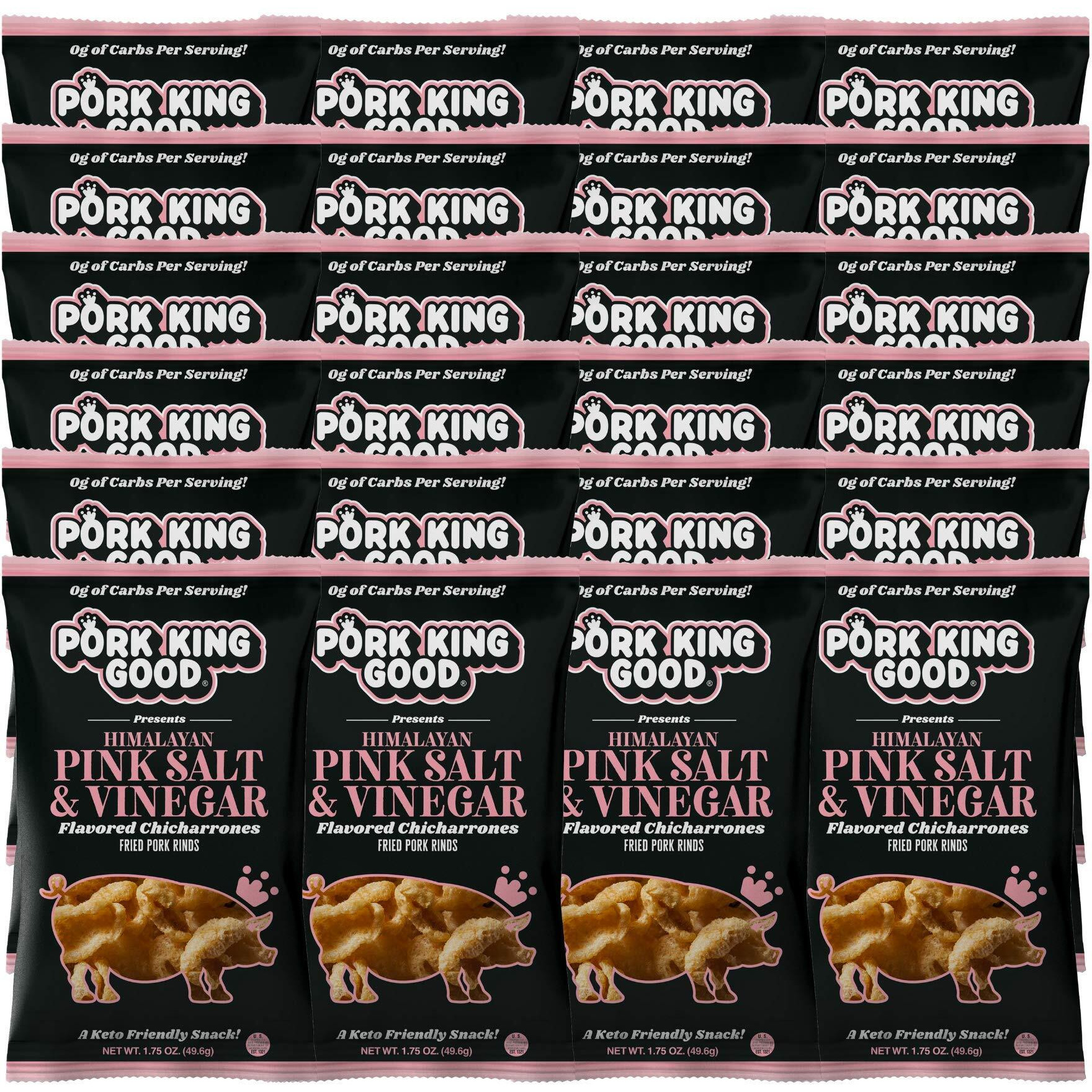 Pork King Good Pork Rinds - Himalayan Pink Salt & Vinegar 24 Pack Case (Chicharrones)
