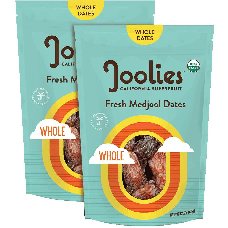 Joolies Organic Whole Medjool Dates | 12 Ounce Pouch | Pack Of 2 | Fresh California Grown Fruit | Vegan, Gluten-Free, Paleo, No Sugar Added | Great Source Of Fiber & Antioxidants
