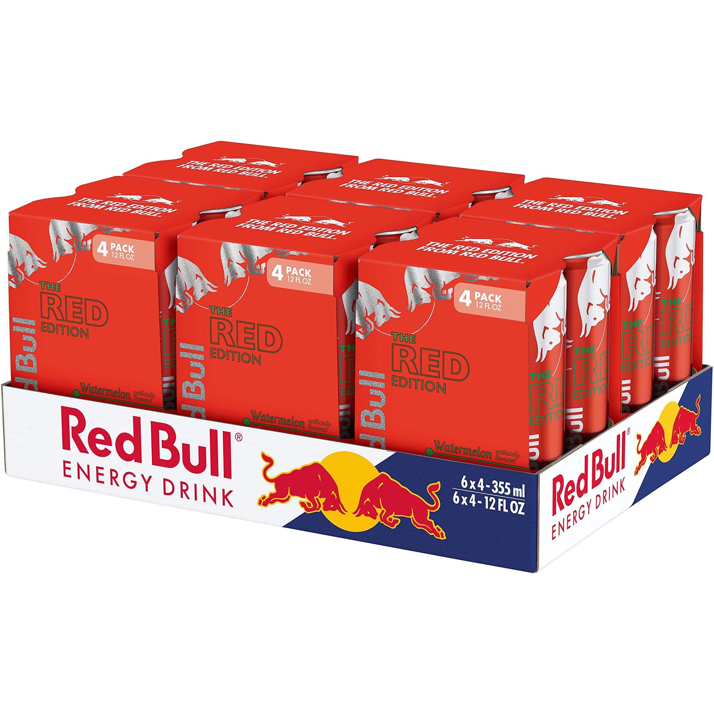 Red Bull Red Edition Energy Drink, Watermelon, With 114Mg Caffeine Plus Taurine & B Vitamins, 12 Fl Oz, 6 Packs Of 4 Cans (Pack Of 24)