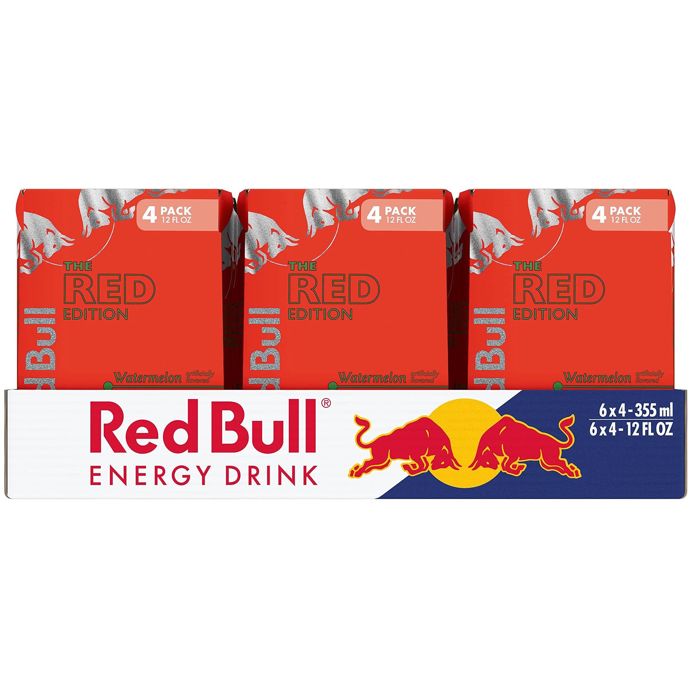 Red Bull Red Edition Energy Drink, Watermelon, With 114Mg Caffeine Plus Taurine & B Vitamins, 12 Fl Oz, 6 Packs Of 4 Cans (Pack Of 24)