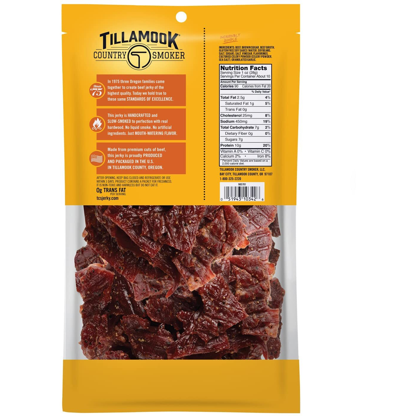 Tillamook Country Smoker Real Hardwood Smoked Beef Jerky, Teriyaki, 10 Ounce