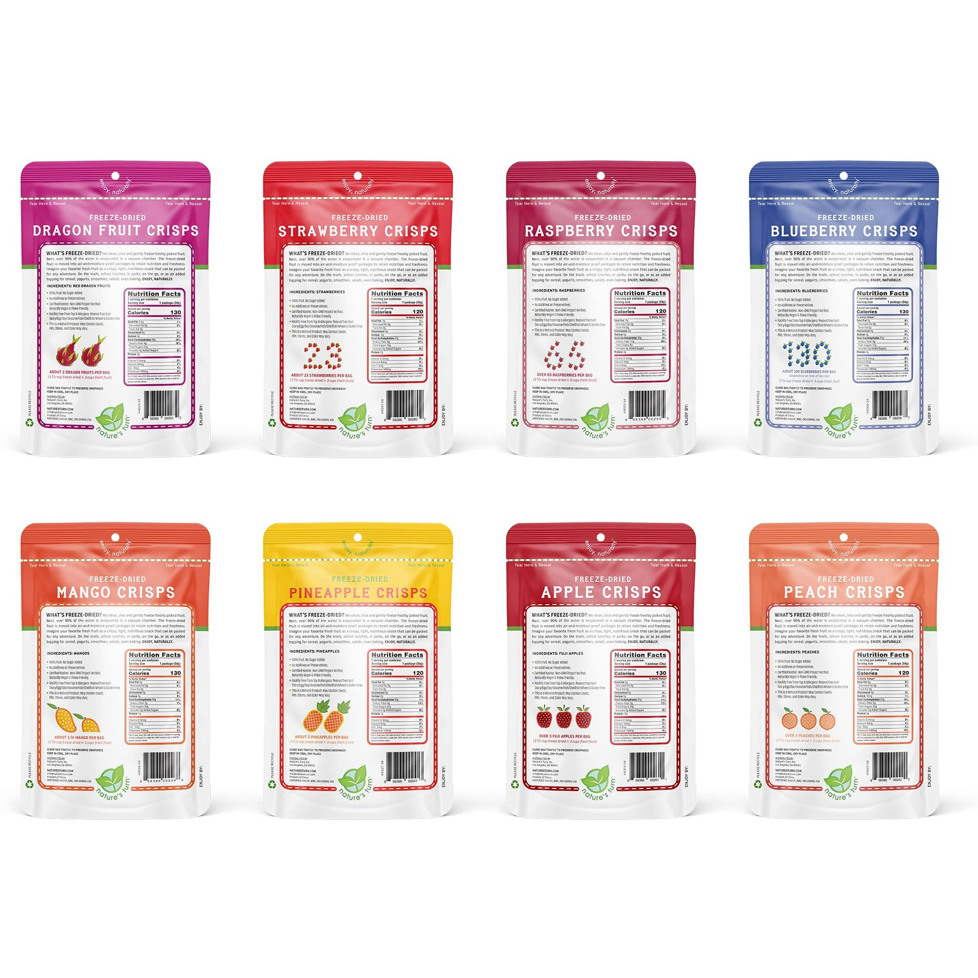 Nature's Turn Freeze-Dried Fruit Snacks, Superfruit Variety, Pack Of 8 (1.2Oz Each)