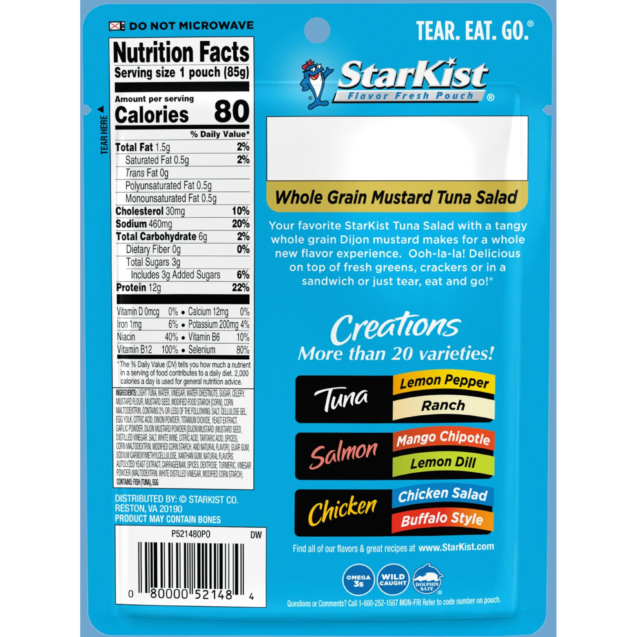 Starkist Tuna Creations, Whole Grain Dijon Mustard Tuna Salad, 3.0 Oz Pouch, Pack Of 24
