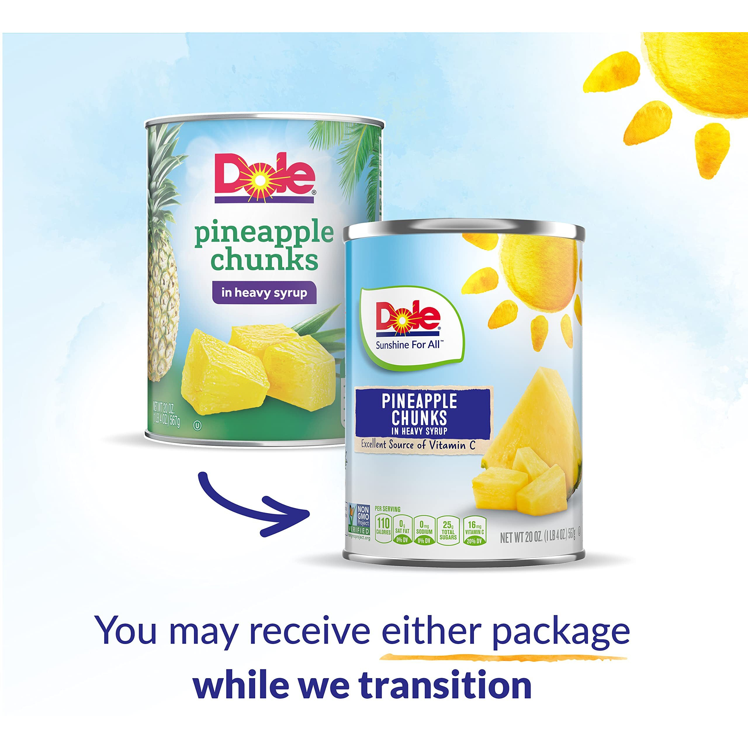 Dole Canned Fruit, Pineapple Chunks In Heavy Syrup, Gluten Free, Pantry Staples, 20 Oz, 12 Count, Packaging May Vary